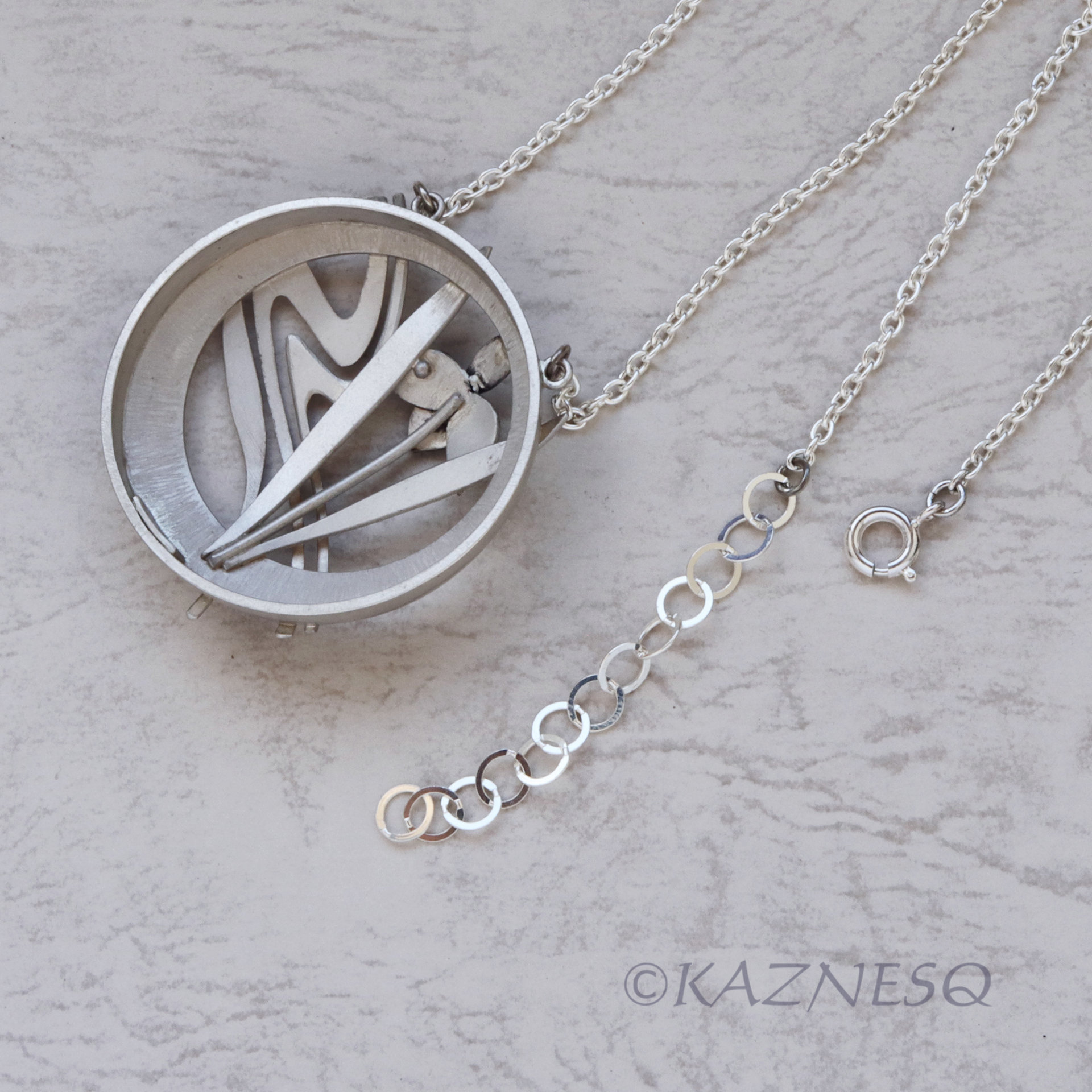 Art Nouveau style iris matte finished silver pendant necklace