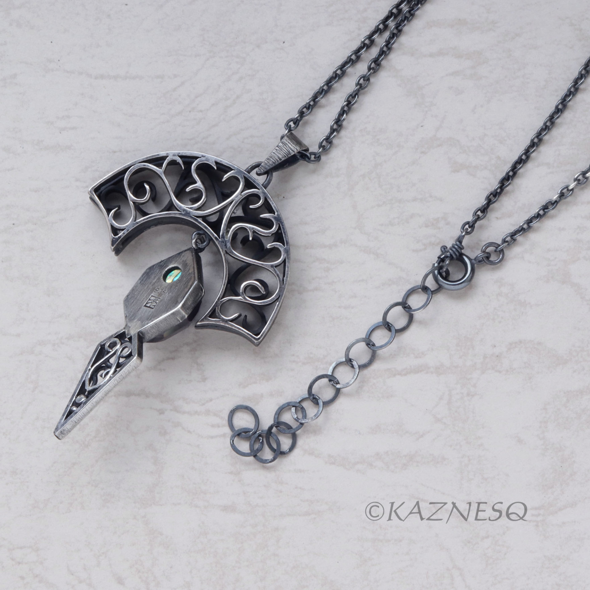 Art Nouveau style Arch pendant necklace with amethyst lined with Paua shell
