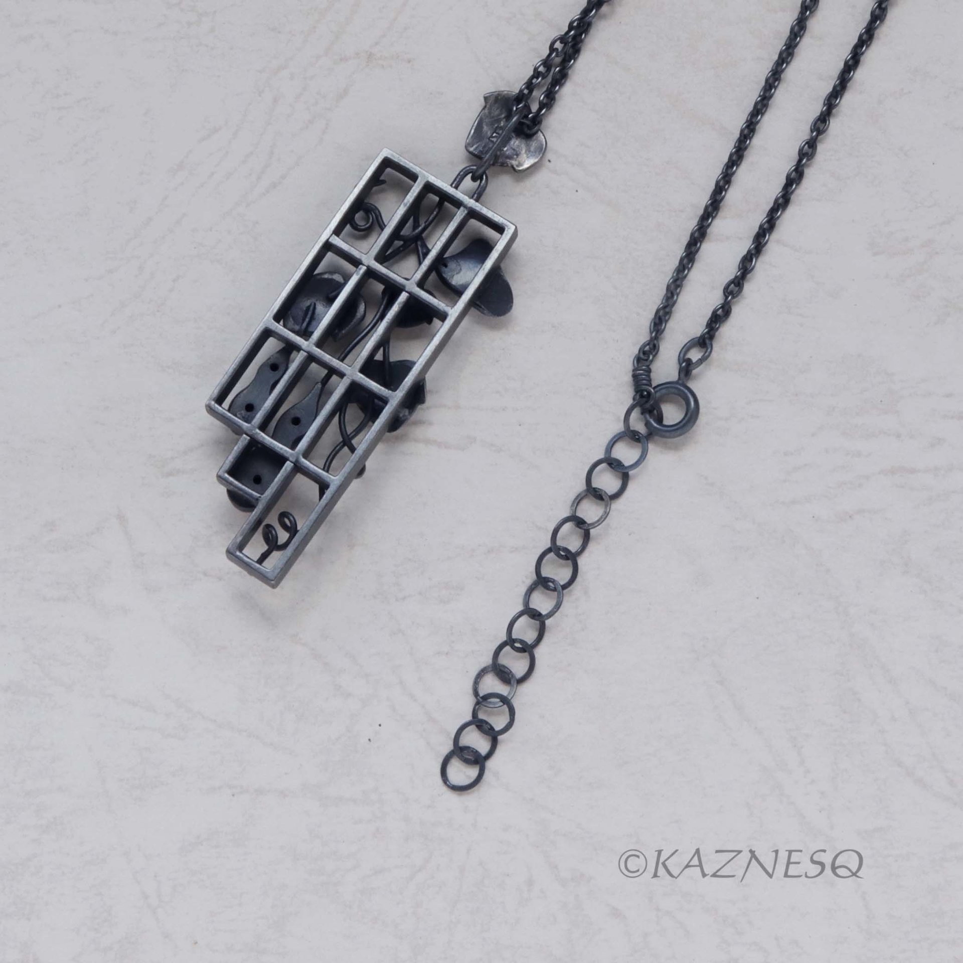 Gourd motif silver and copper leaf pendant necklace wabi sabi.