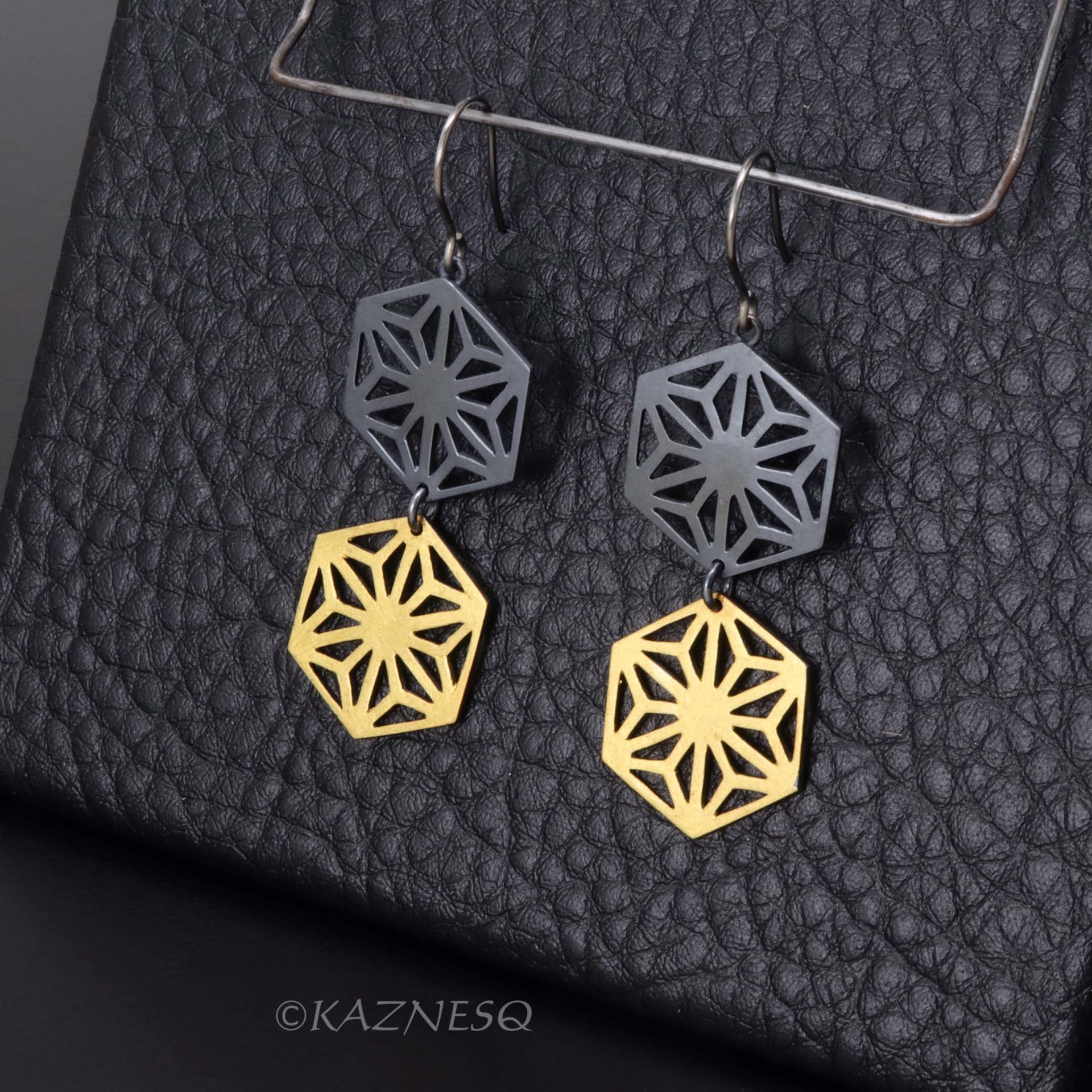 Japanese Traditional Hemp Leaf design oxidized silver and Kuem Boo Earrings