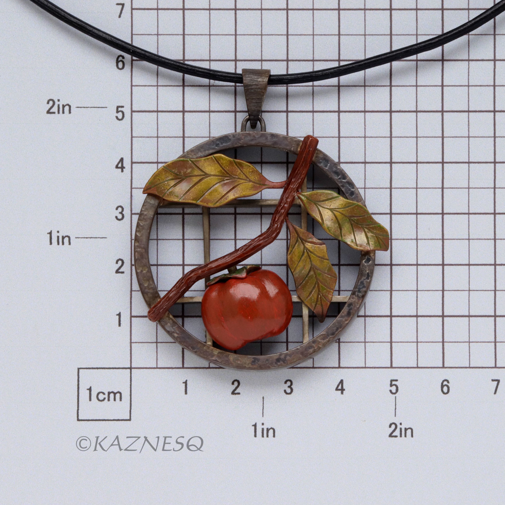 Persimmon Fruit Shibuichi Brass Copper Iroage Japanese patina Pendant Necklace