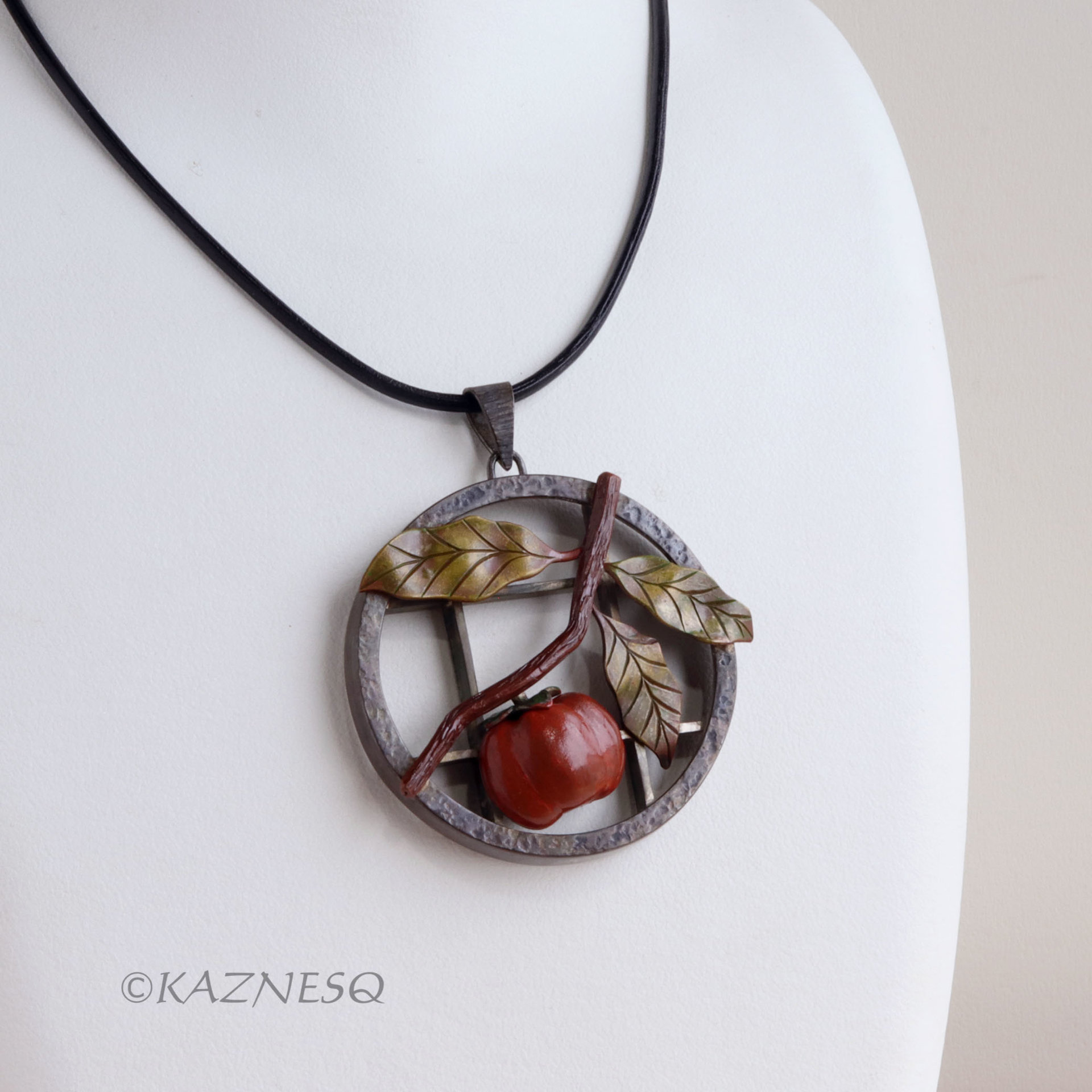 Persimmon Fruit Shibuichi Brass Copper Iroage Japanese patina Pendant Necklace