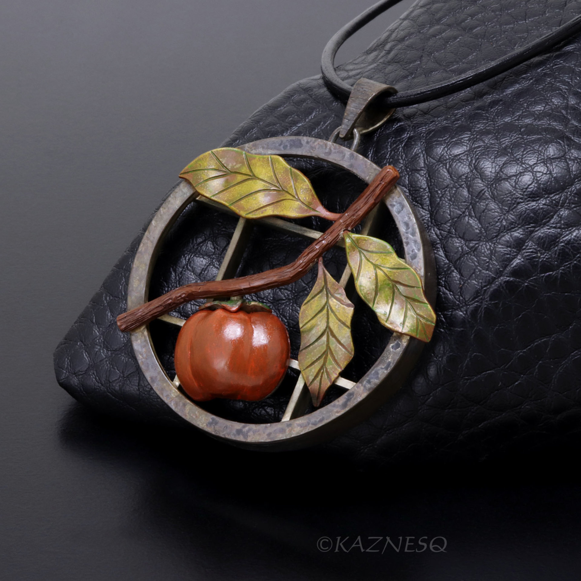 Persimmon Fruit Shibuichi Brass Copper Iroage Japanese patina Pendant Necklace