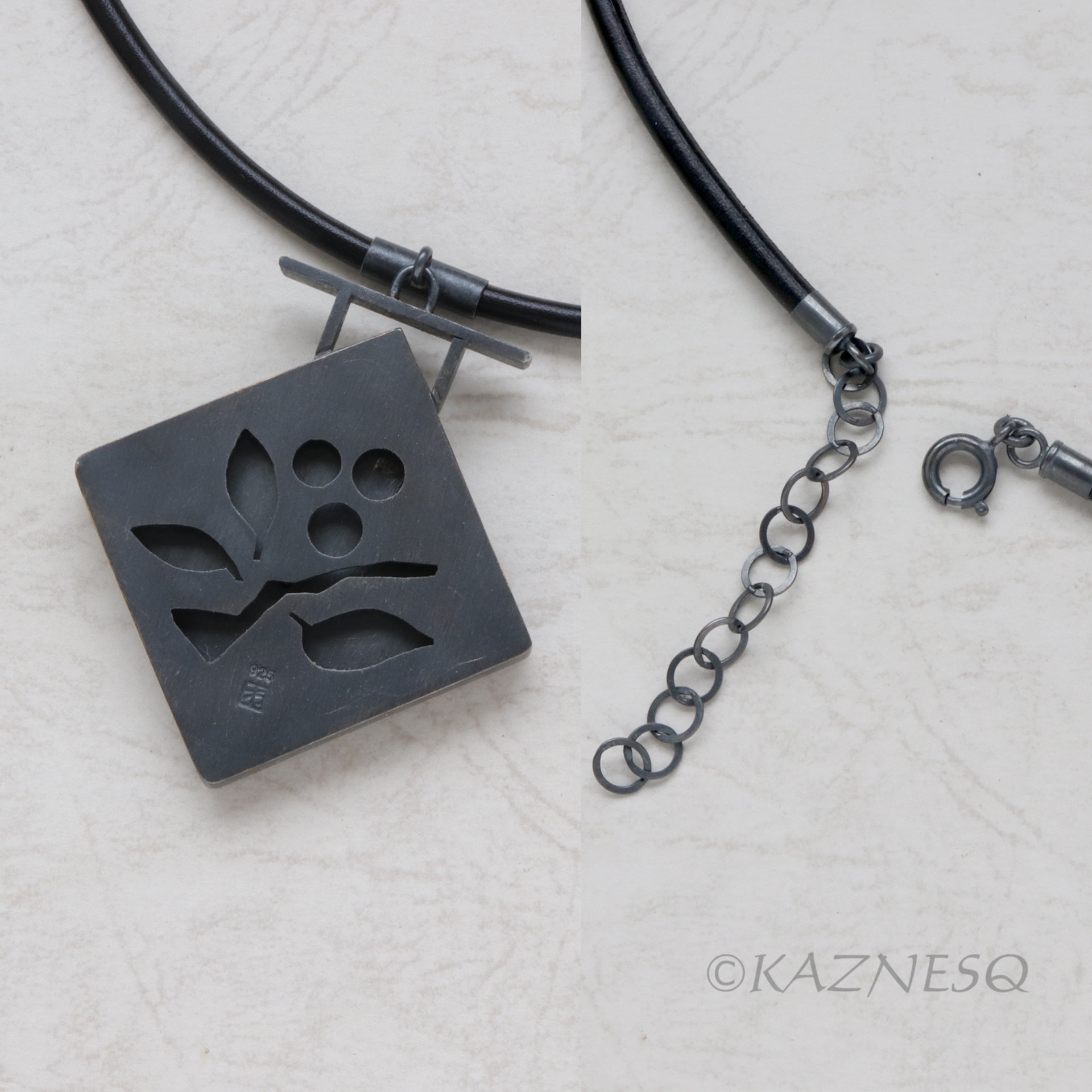 Red Berries and leaves Oxidized Silver Pendant Necklace with Gold Keum Boo