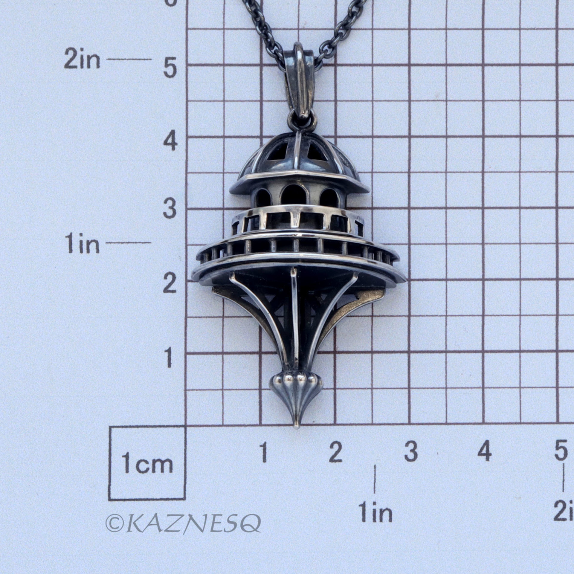 Domed Architecture motif Oxidized Silver Pendant Necklace