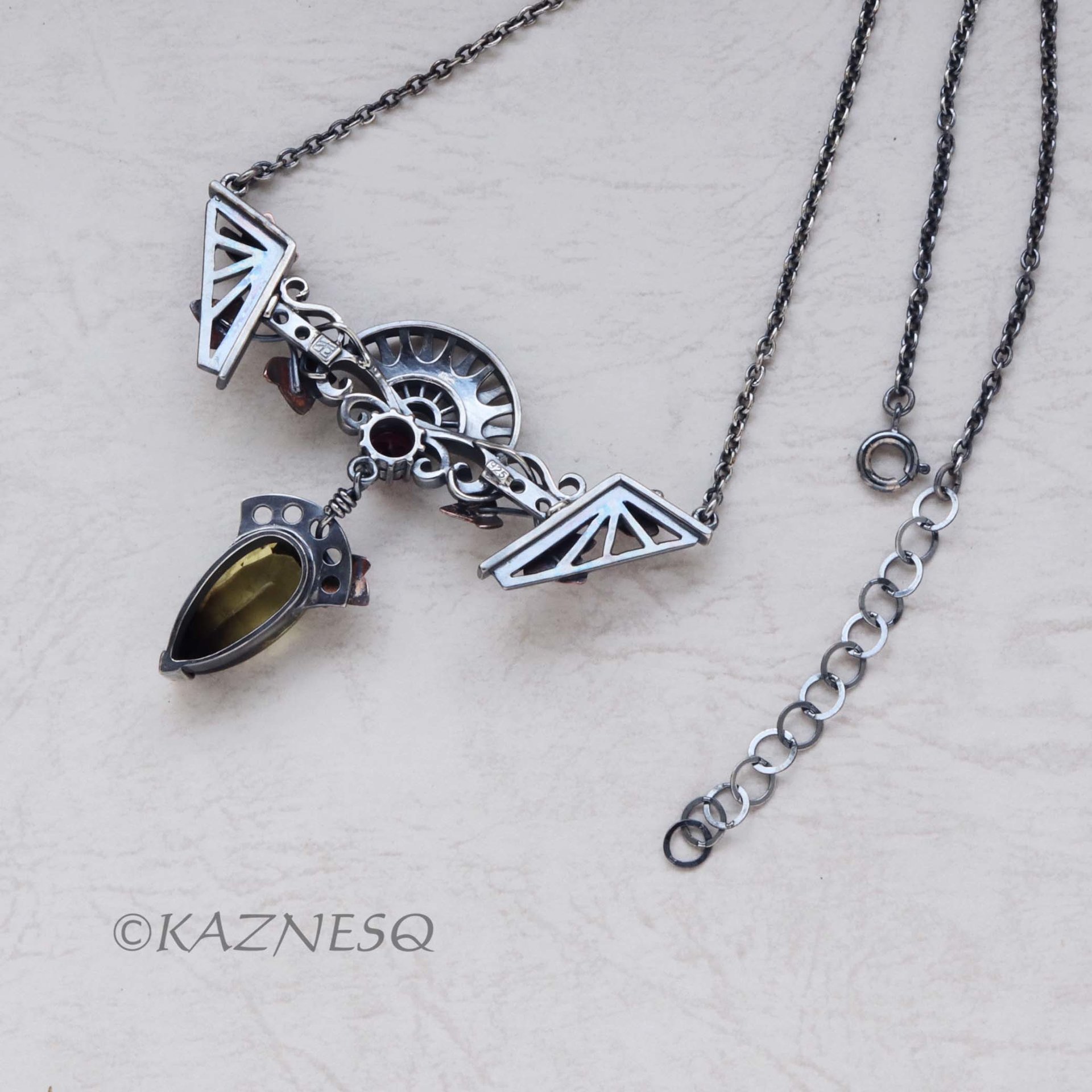 Motif? Who Cares! It's Beautiful! Silver and Copper Ivy-Covered Pendant with Smoky Citrine and Rhodolite Garnet"