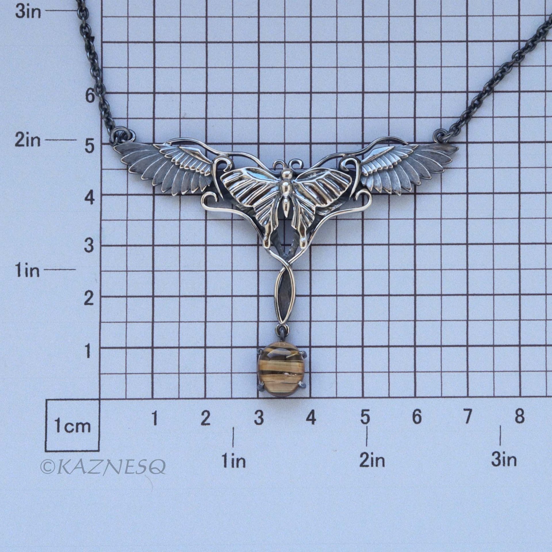 A Butterfly changes a bird Oxidized Silver, Rutilated Quartz, Pendant Necklace