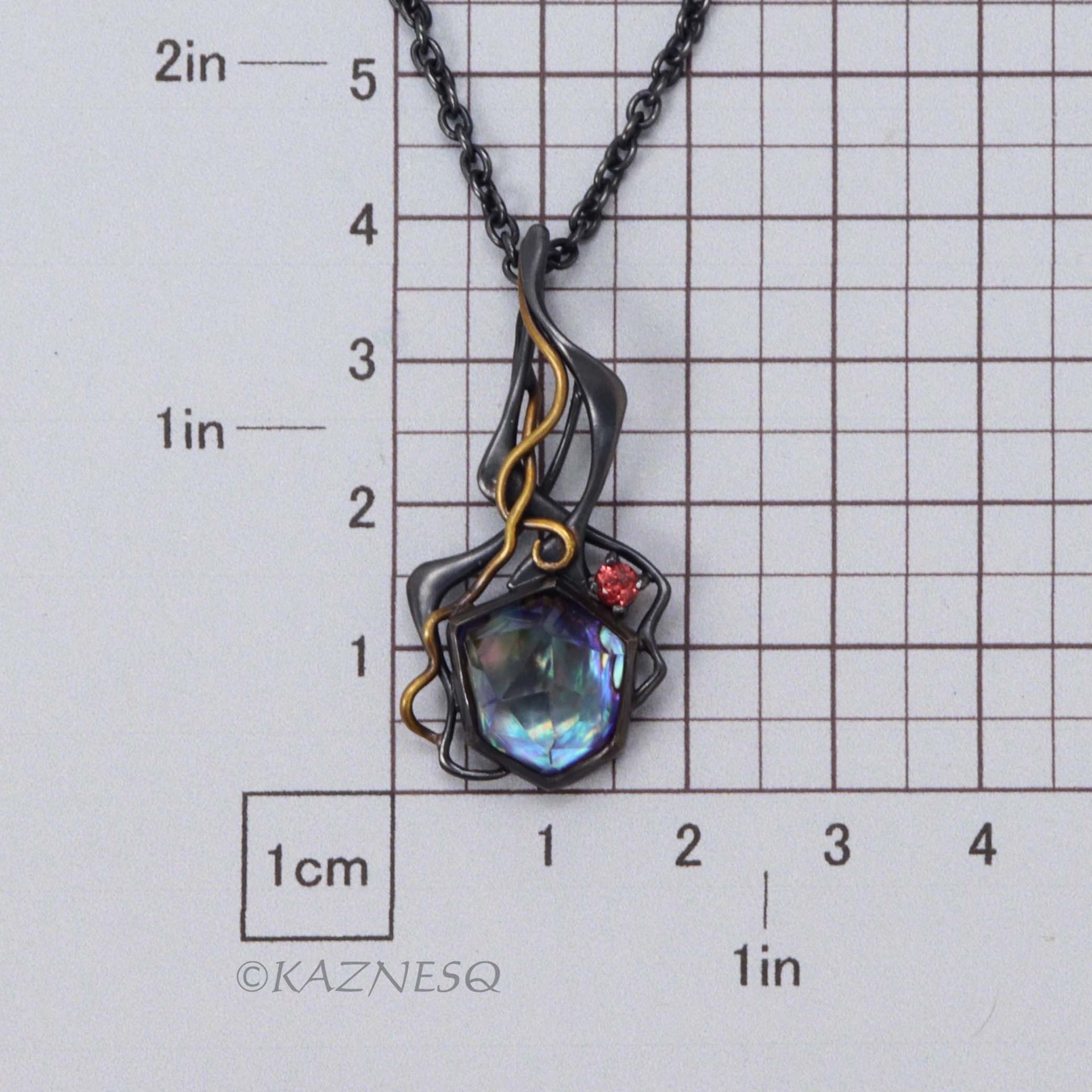 High Impact! Goth taste Silver Pendant with Rough-Cut Amethyst Backed by Paua Shell
