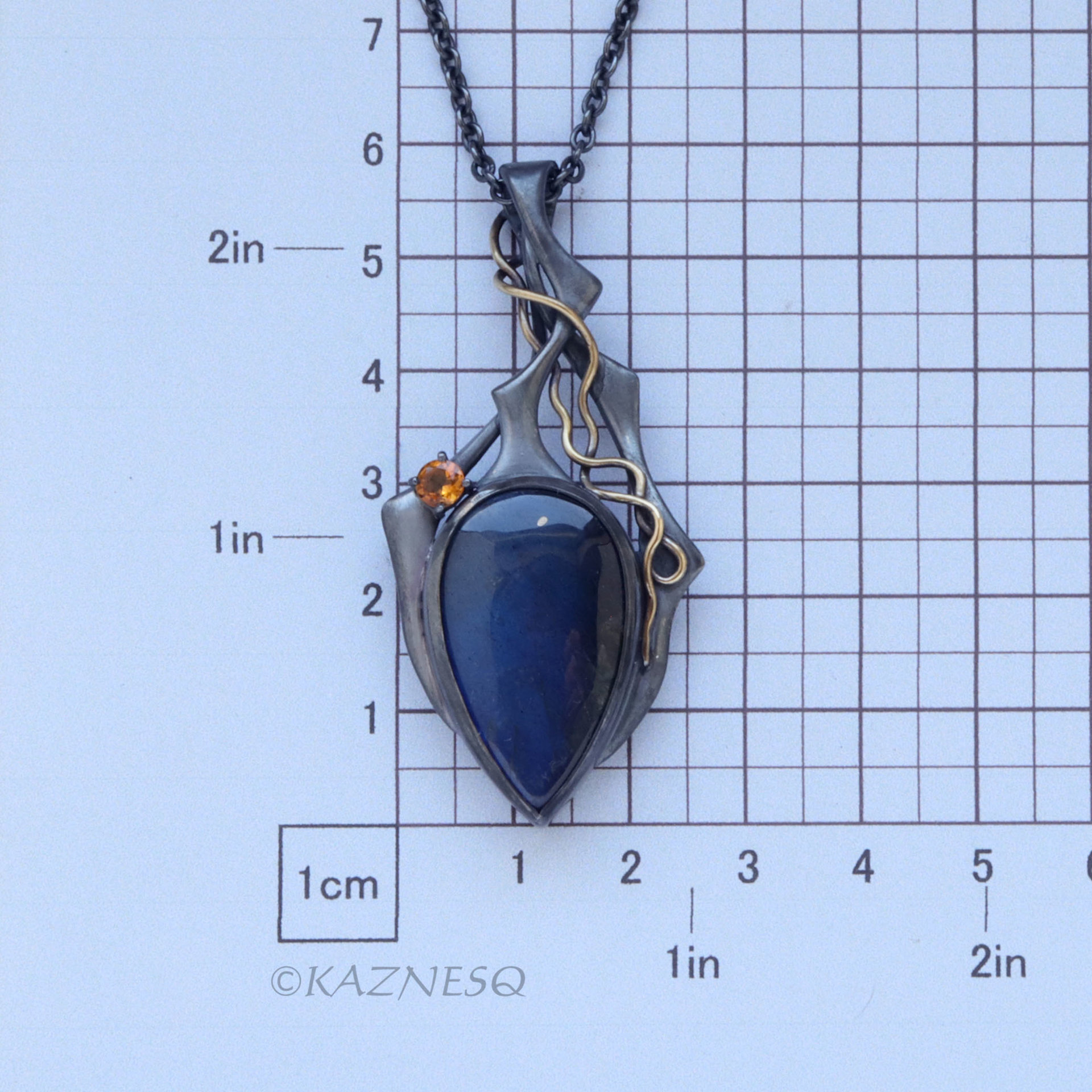 Captivating Colors! Gothic Silver Pendant with Blue Labradorite and Citrine
