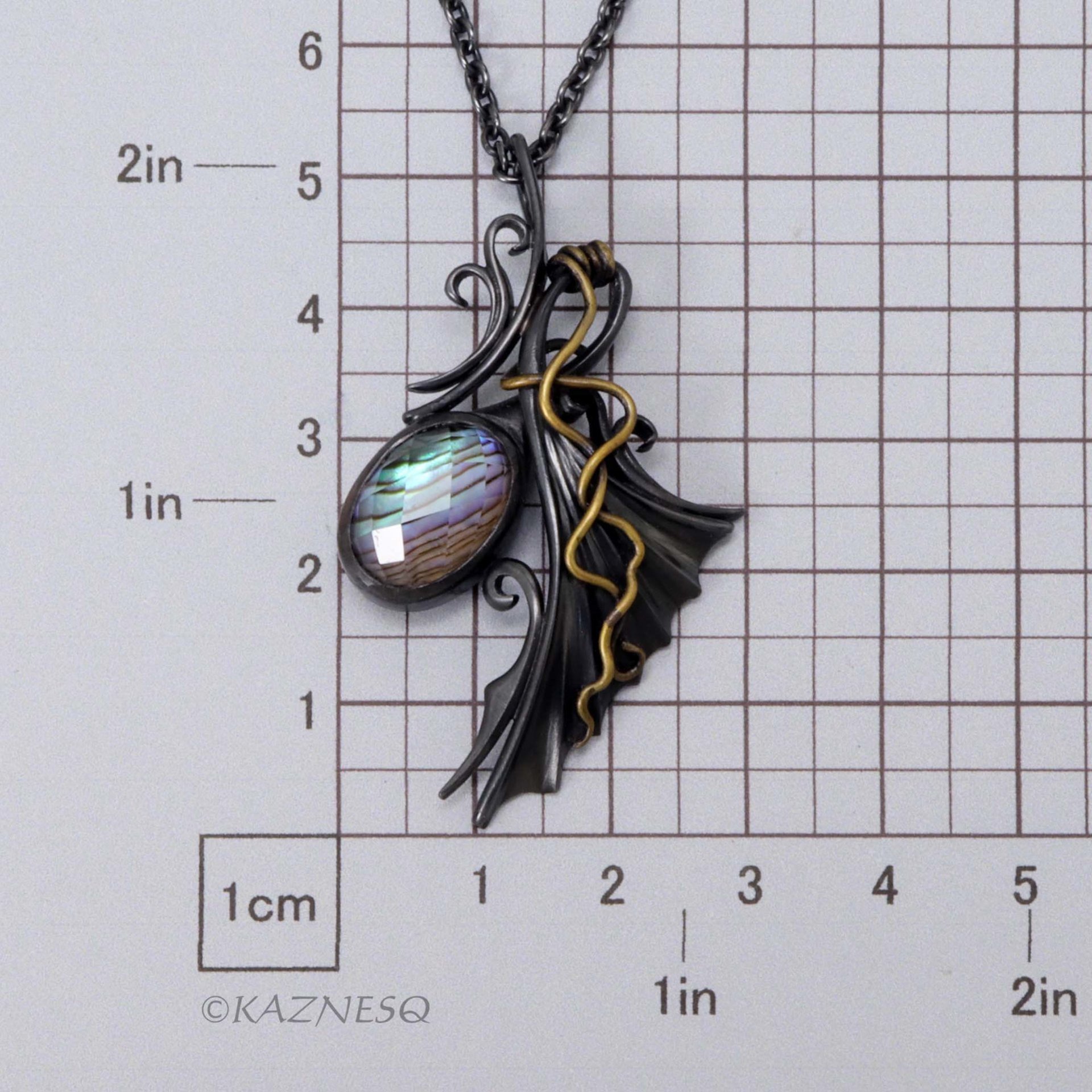Quartz lined with Paua Shell Oxidized Silver Goth style Wing Pendant Necklace