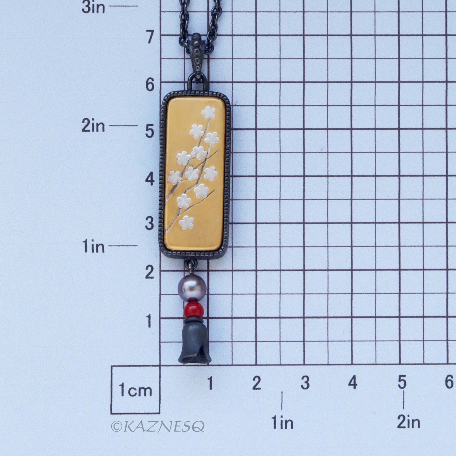Japanese-Inro-Inspired Black & Gold Pendant with Keum Boo Plum Blossom Design