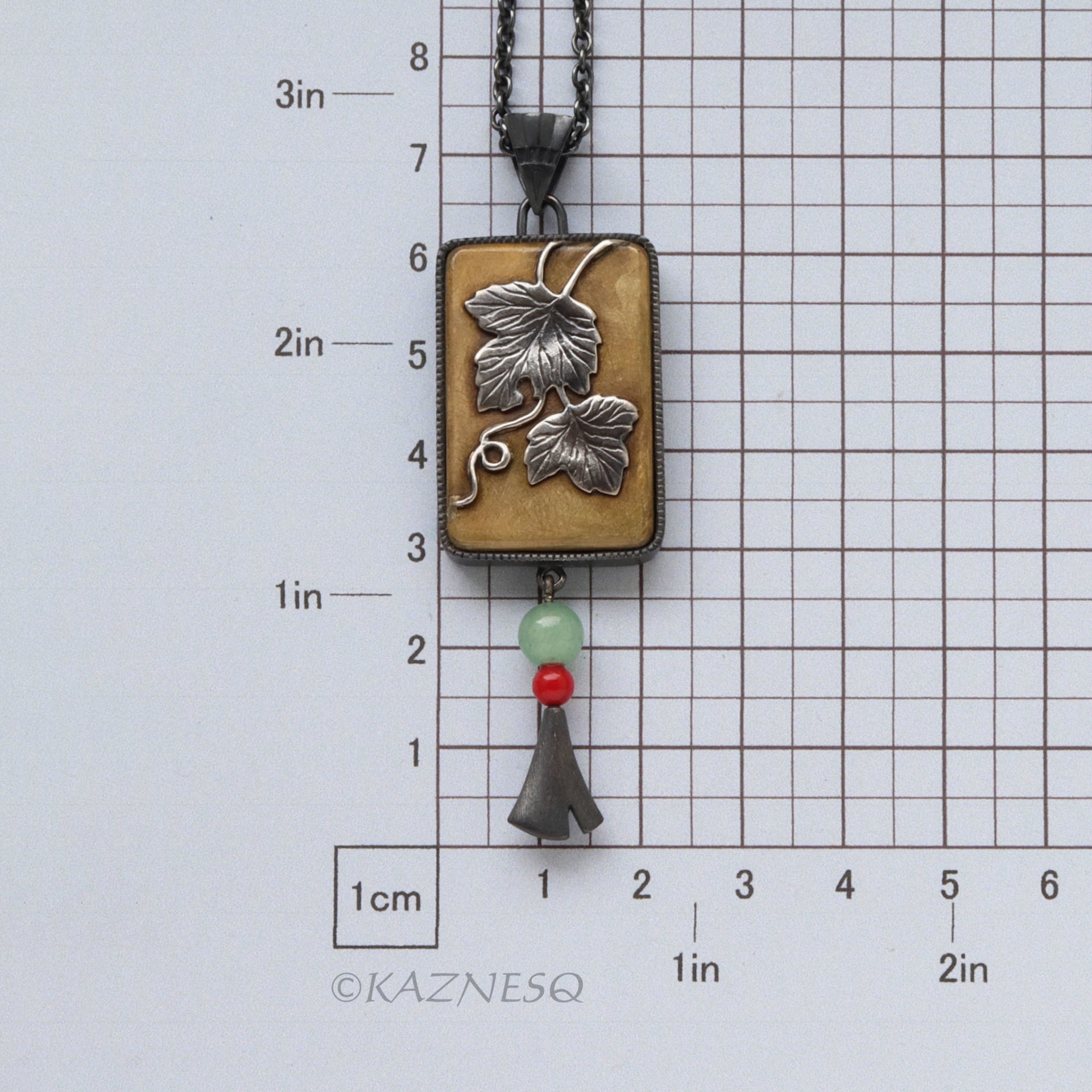 Wabi-Sabi Leaf Pendant: Oxidized Silver and toned brass by Japanese Iroage Patina