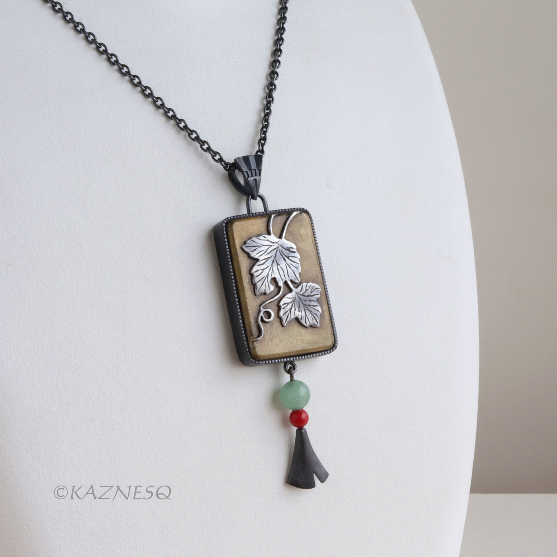Wabi-Sabi Leaf Pendant: Oxidized Silver and toned brass by Japanese Iroage Patina