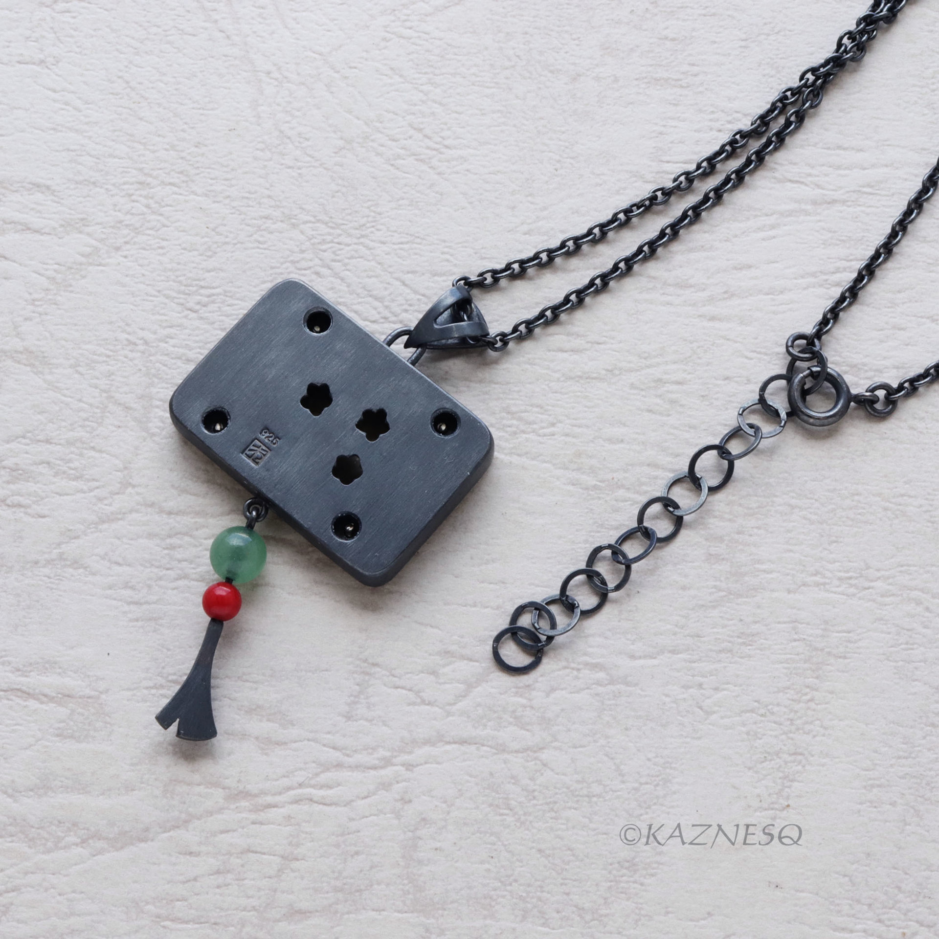 Japanese aesthetic : Gold Keum Boo Plum Blossoms Art Oxidized Silver Pendant