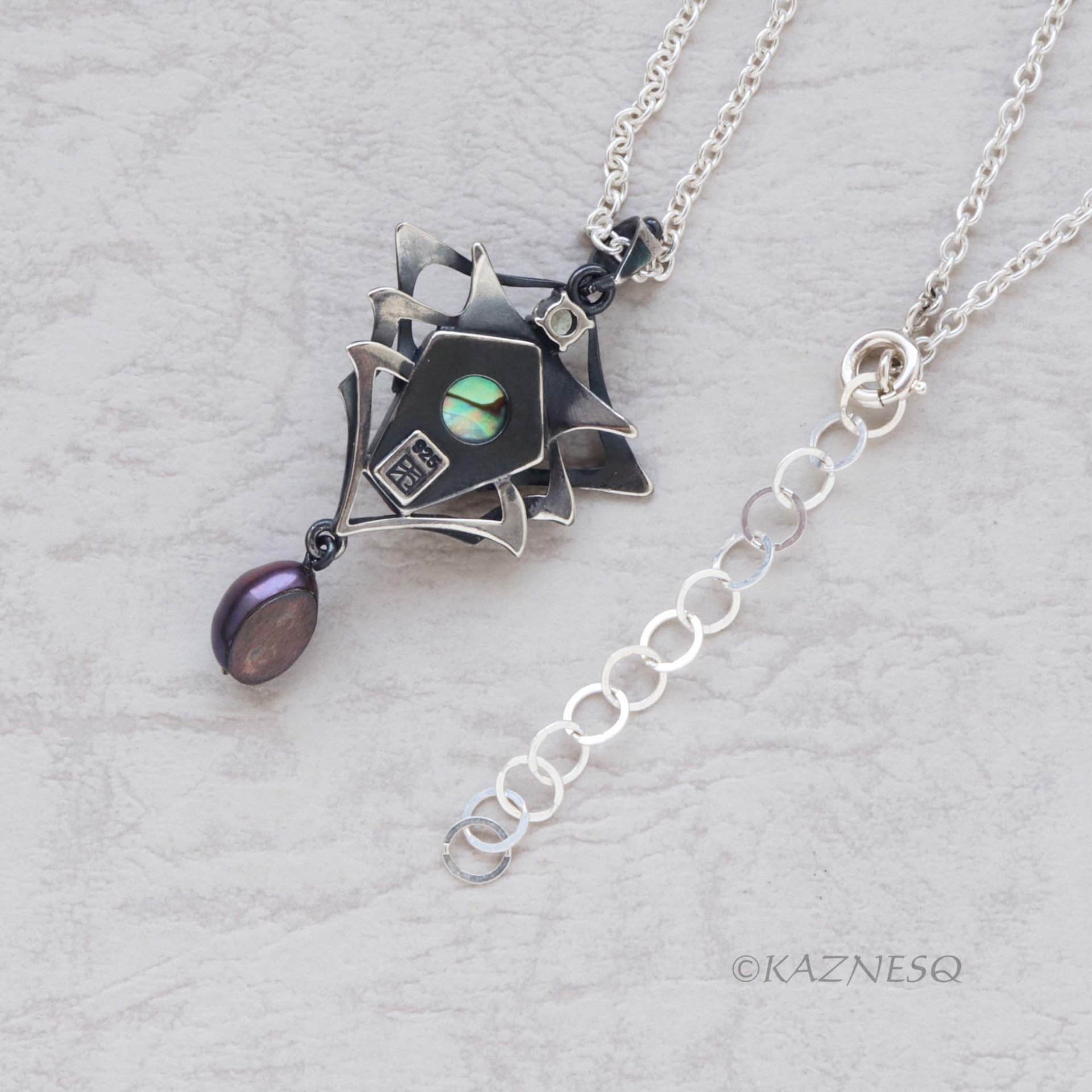 Behold this stone! Citrine with Paua Shell oxidized silver pendant