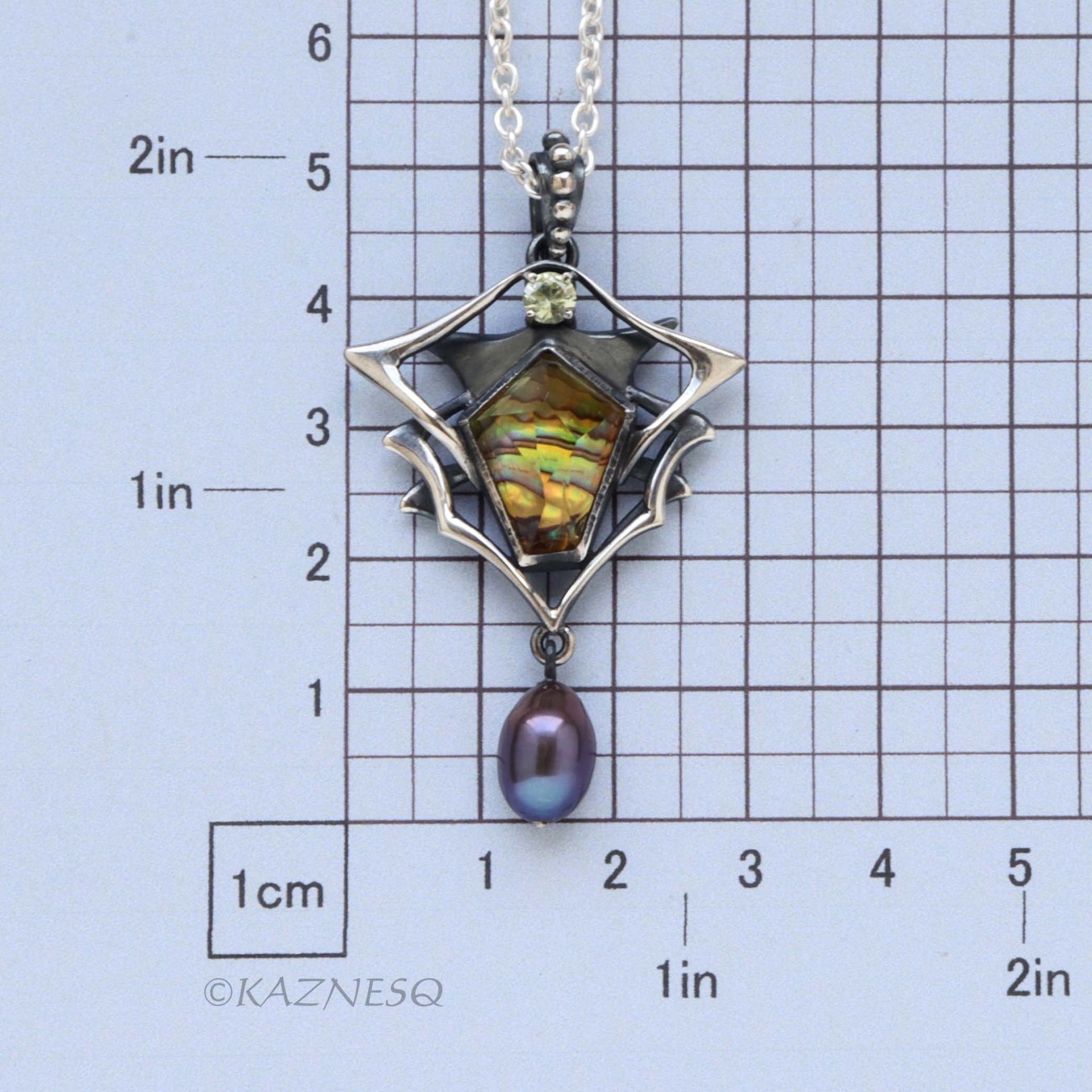 Behold this stone! Citrine with Paua Shell oxidized silver pendant
