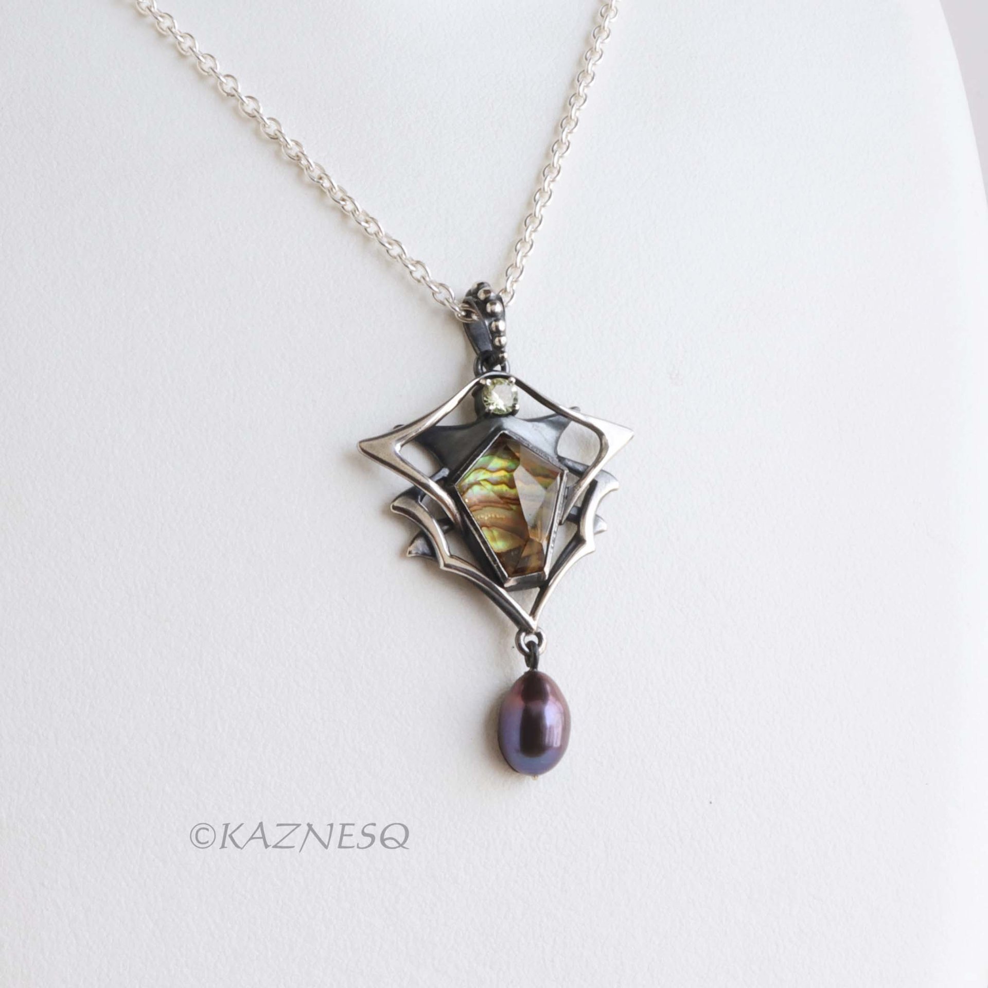 Behold this stone! Citrine with Paua Shell oxidized silver pendant