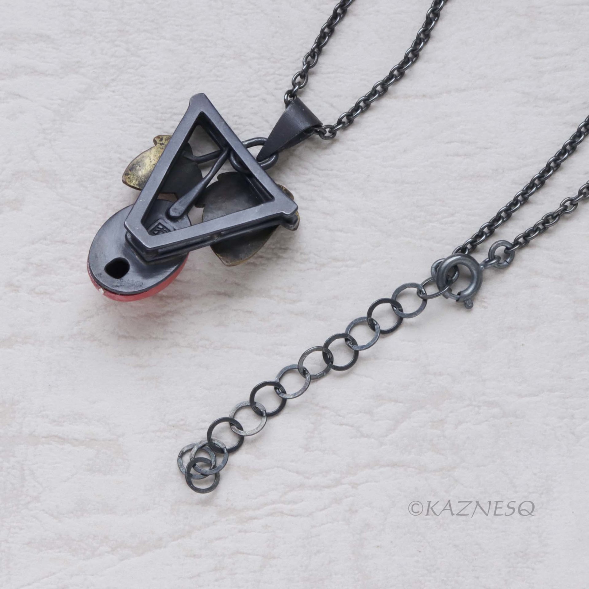 Art Piece! Japanese Patina Red Fruit Pendant - Hido Copper & Iroage Brass Art Jewelry