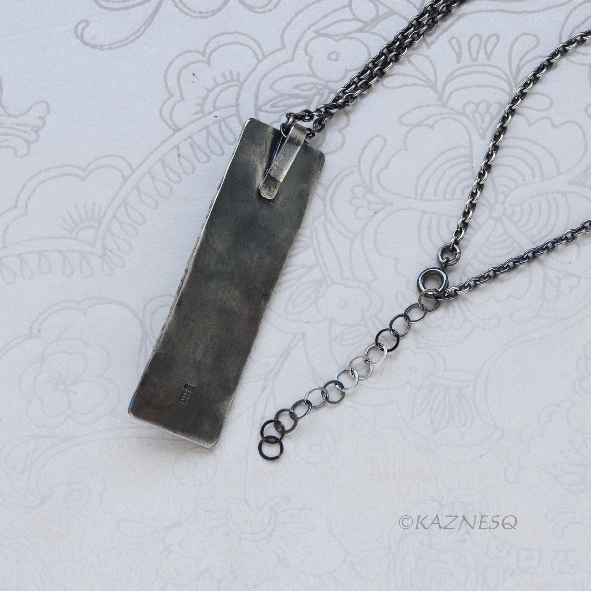 True Charm of Silver Pendant! Art Nouveau style Oxidized Silver Gourd motif Rectangle Pendant Necklace