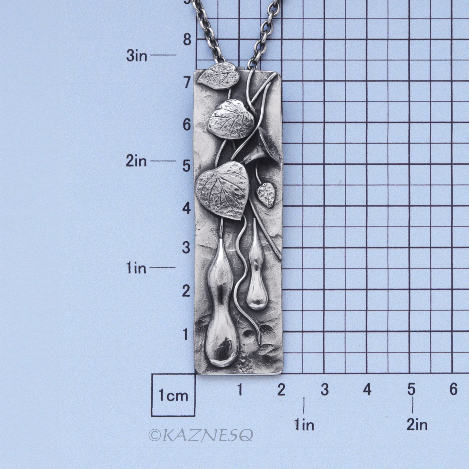True Charm of Silver Pendant! Art Nouveau style Oxidized Silver Gourd motif Rectangle Pendant Necklace