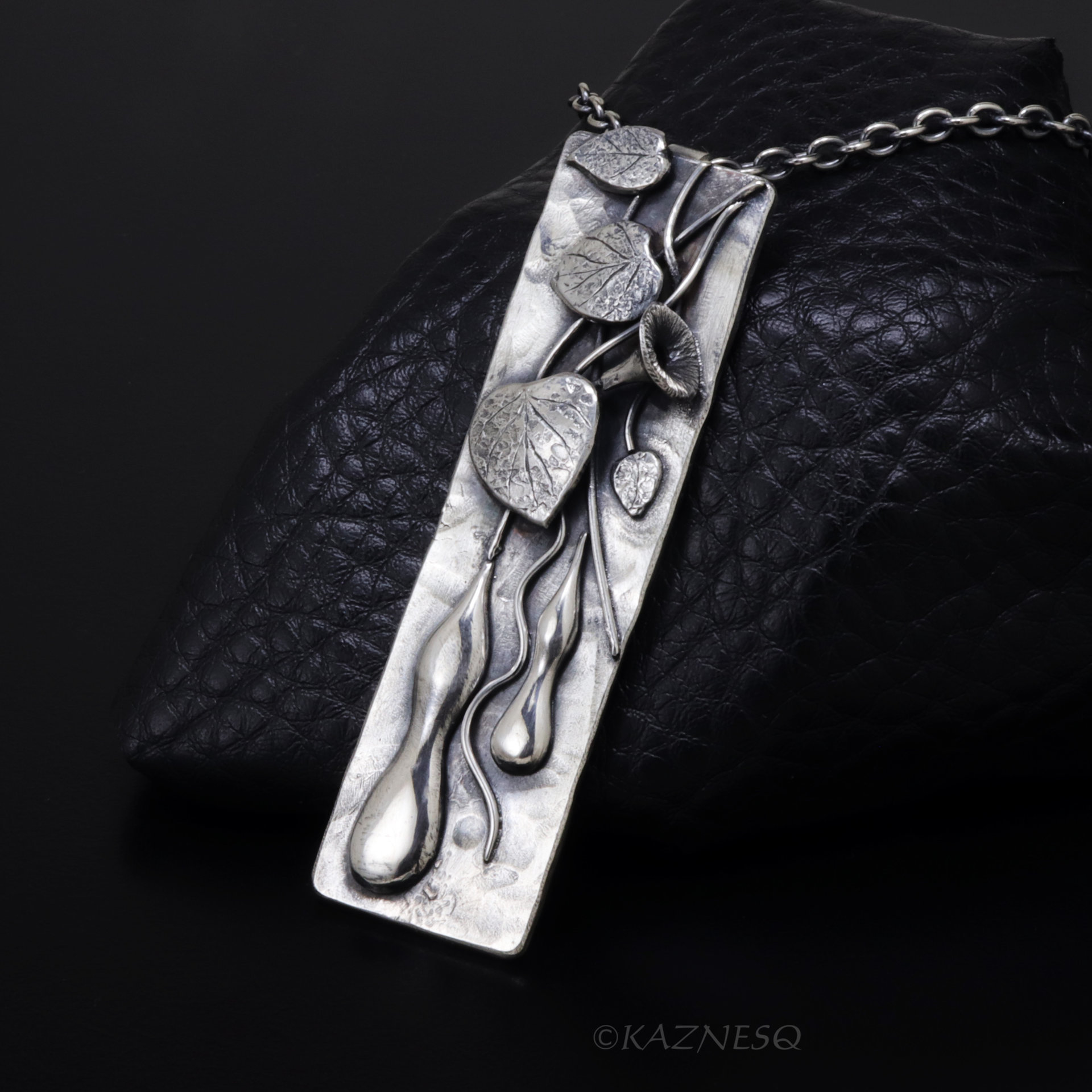 True Charm of Silver Pendant! Art Nouveau style Oxidized Silver Gourd motif Rectangle Pendant Necklace