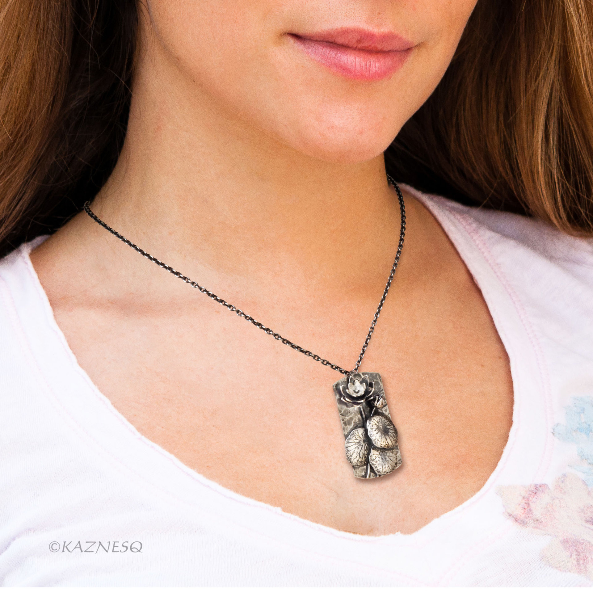 For Your Artistic Life! : Lotus motif Textured Oxidized Silver Unisex Pendant