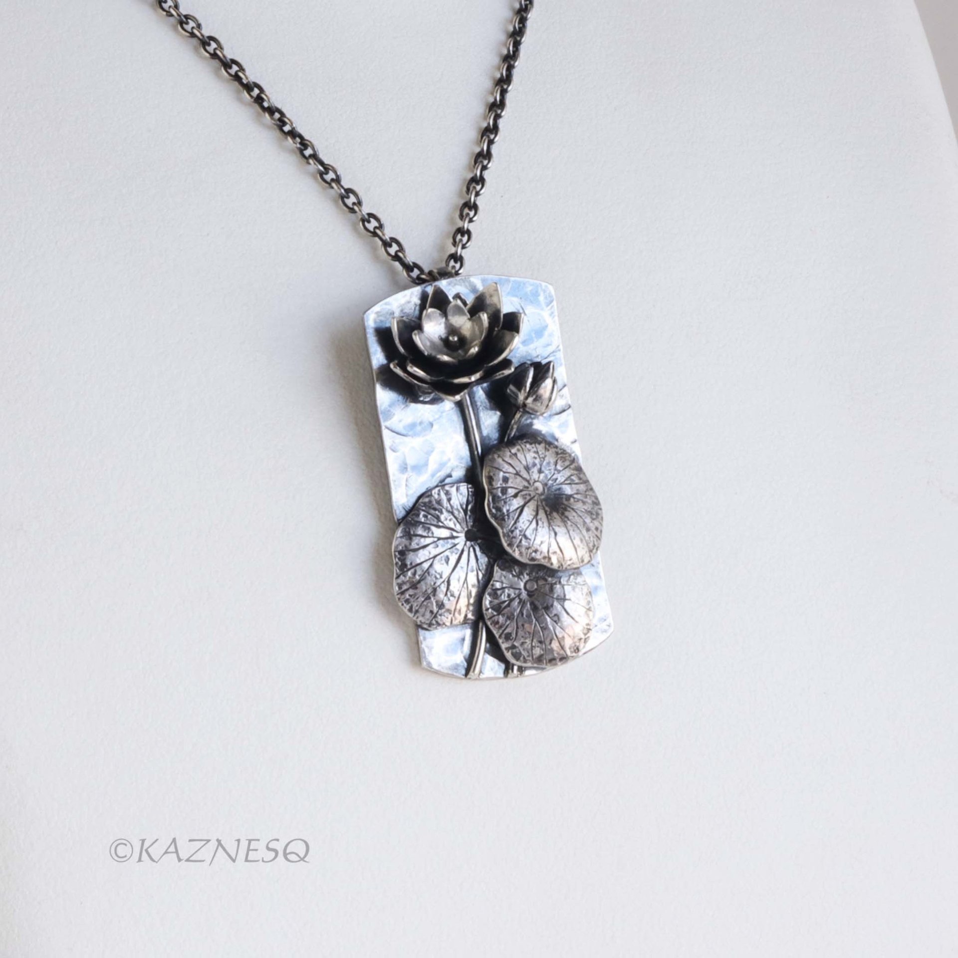 For Your Artistic Life! : Lotus motif Textured Oxidized Silver Unisex Pendant