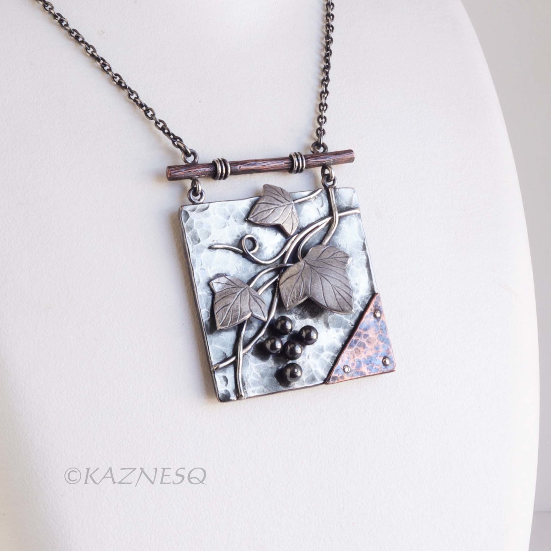 Dance of the leaves! Nature Inspired Oxidized Silver Copper Hematite beads Wild Grape Textured Necklace