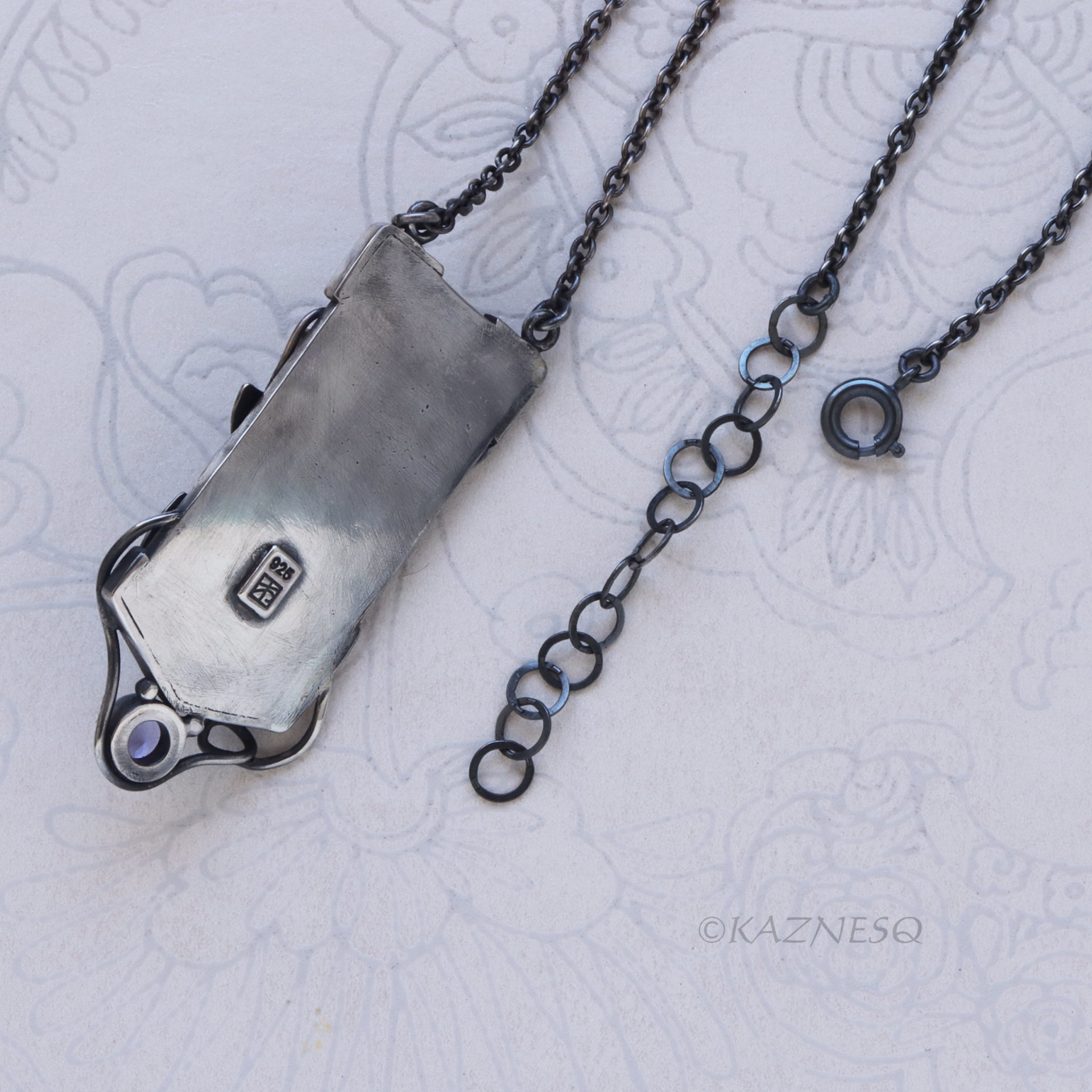 Detailed Beauty of the Wild Rose, Oxidized Silver Tanzanite Pendant Necklace
