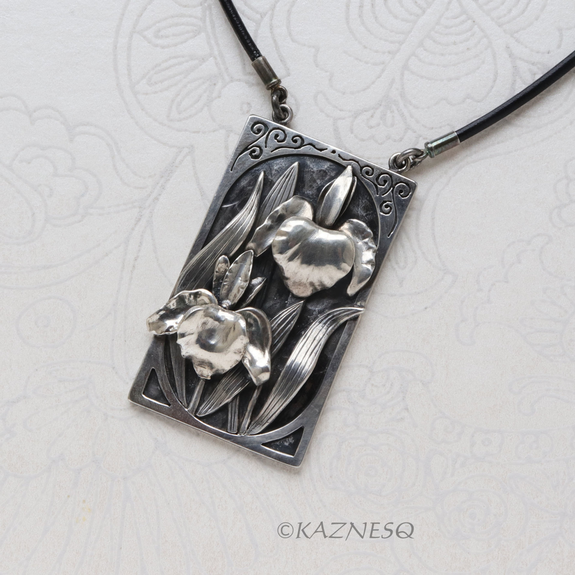 Sculptural Sterling Silver Iris Pendant - Botanical Art Jewelry