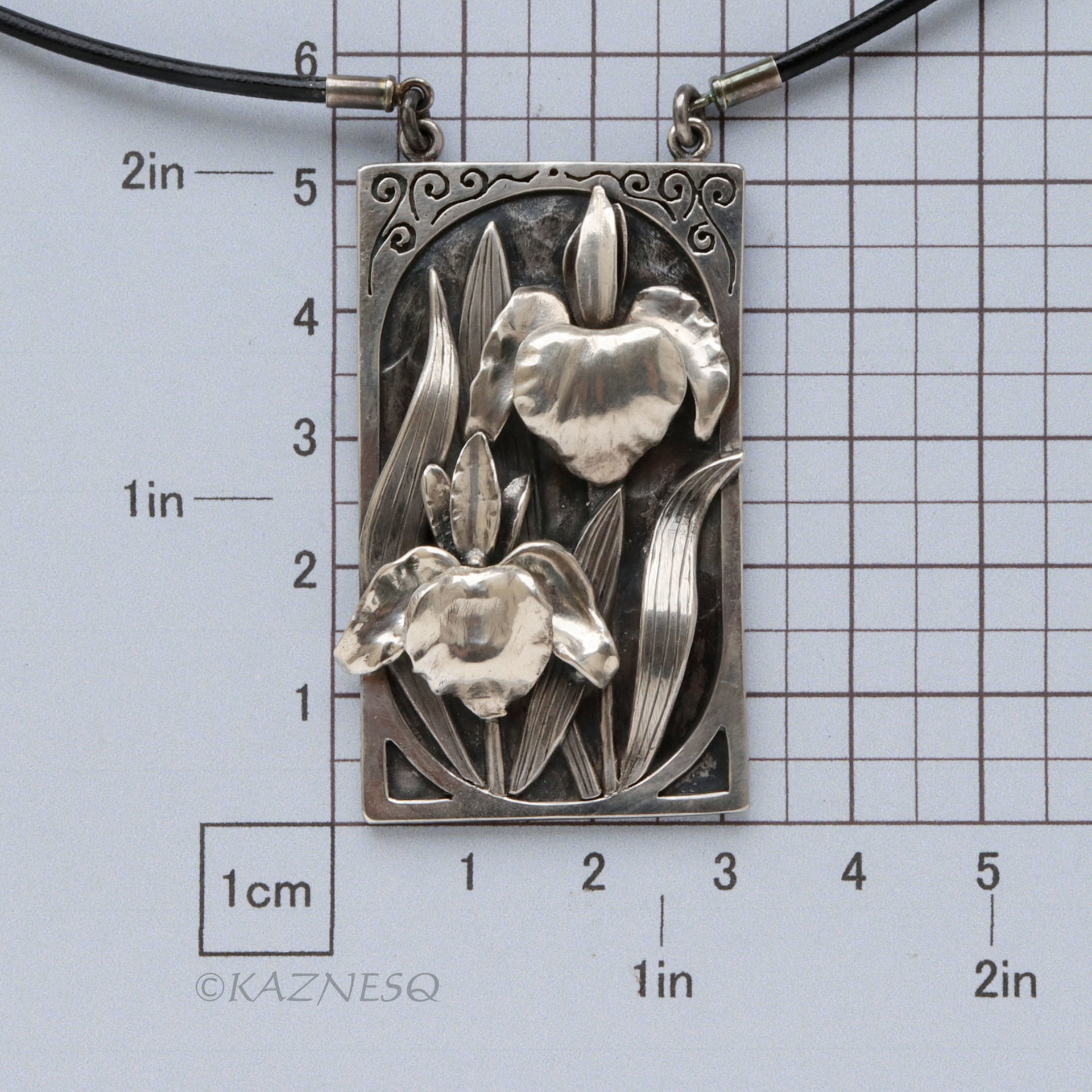 Sculptural Sterling Silver Iris Pendant - Botanical Art Jewelry