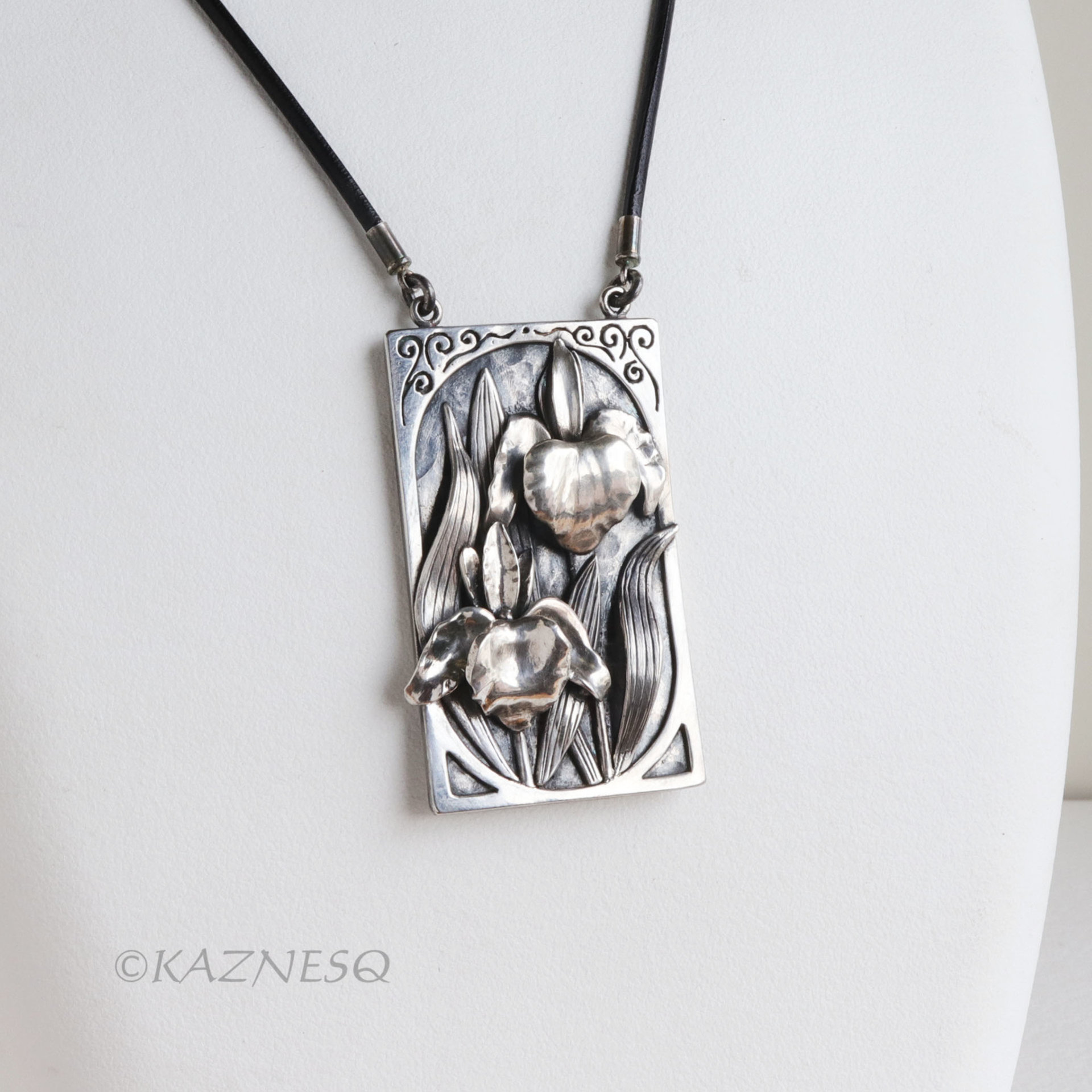 Sculptural Sterling Silver Iris Pendant - Botanical Art Jewelry