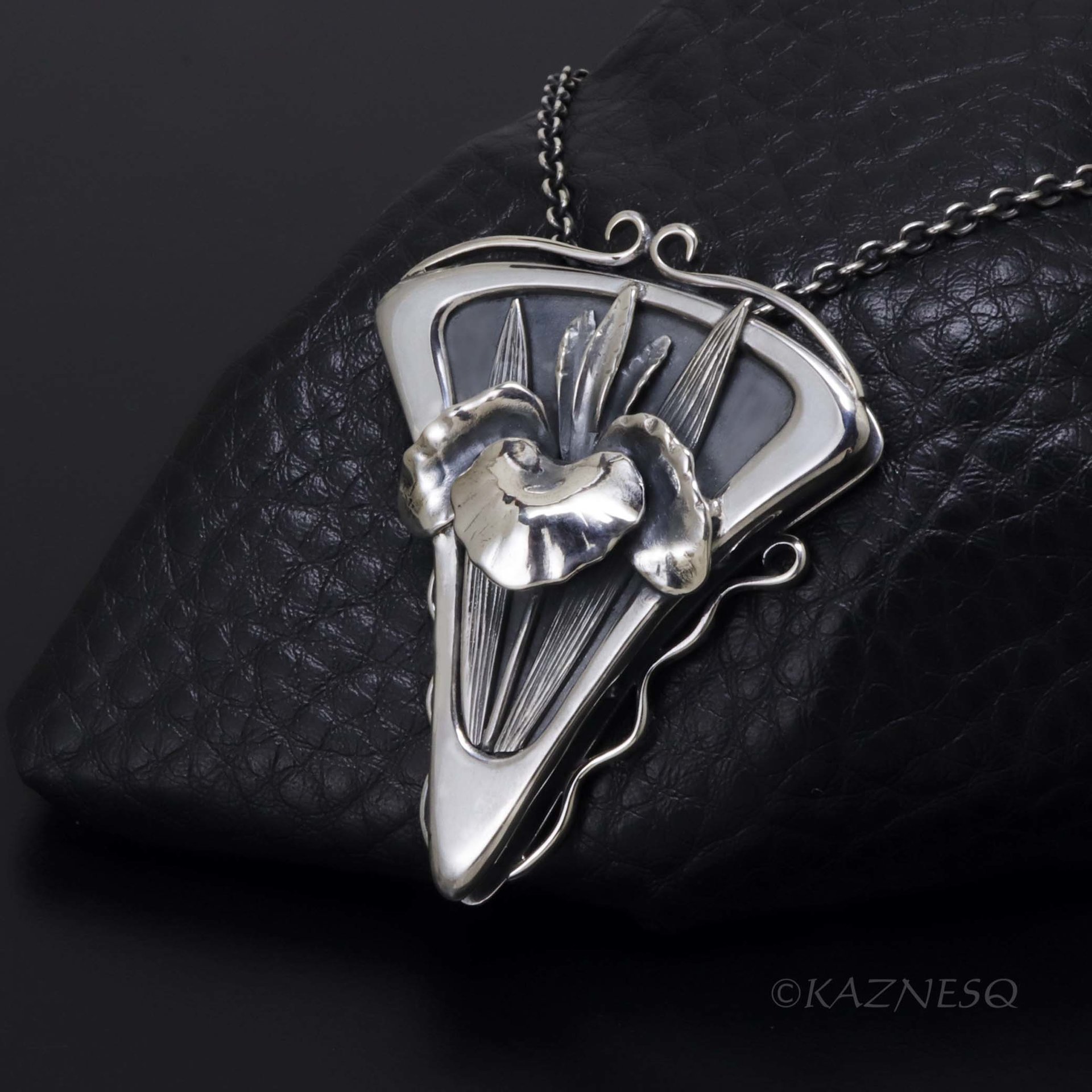 Handcrafted Sterling Silver Iris Pendant - Sculptural Botanical Art Necklace