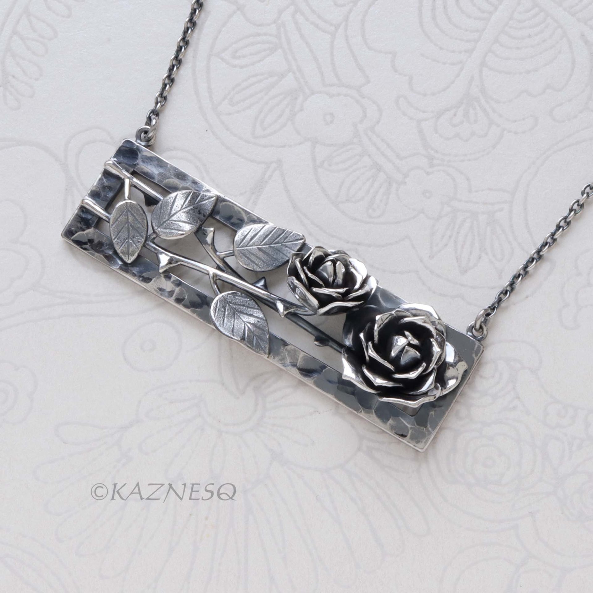 Dimensional Rose Oxidized Sterling Silver Statement Necklace