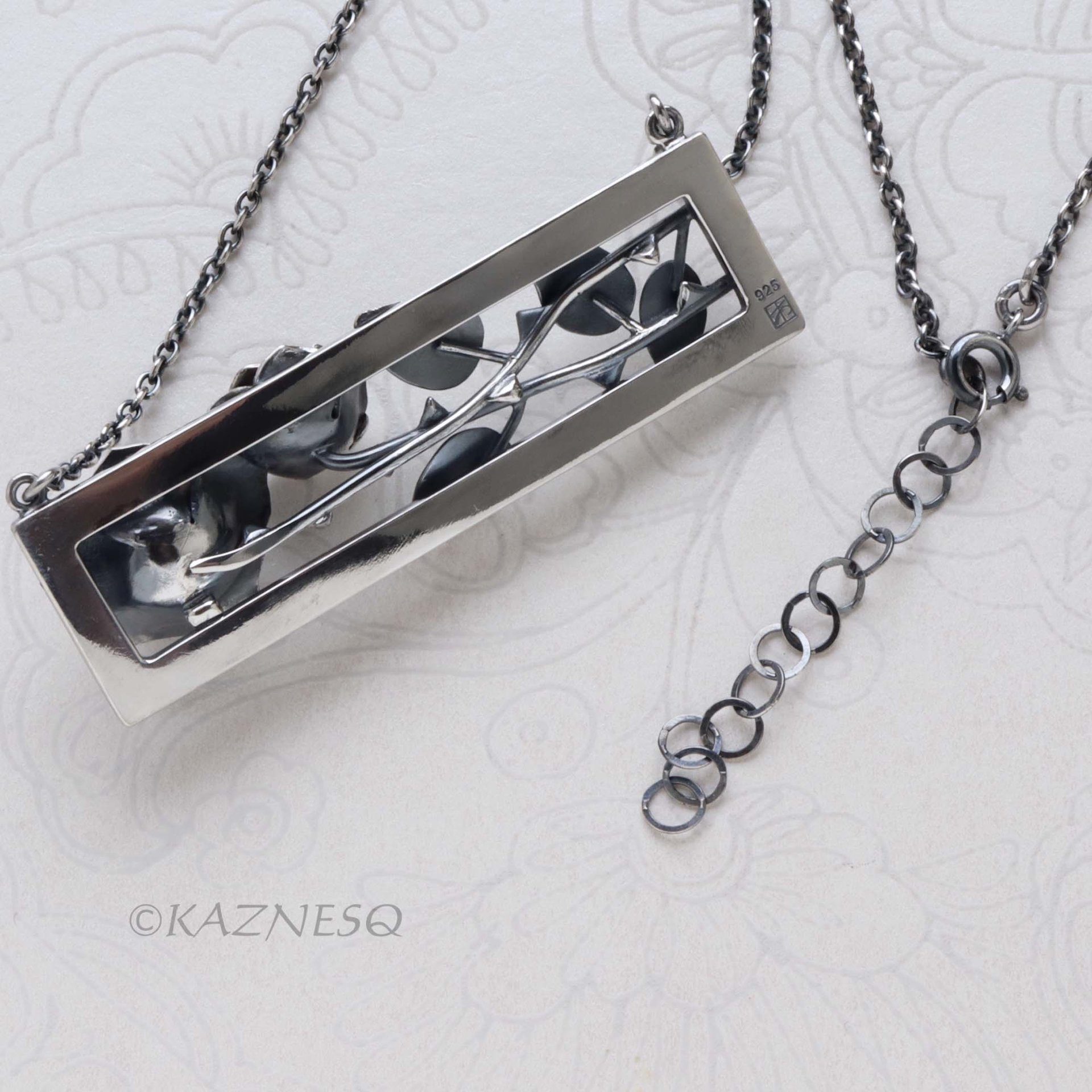 Dimensional Rose Oxidized Sterling Silver Statement Necklace