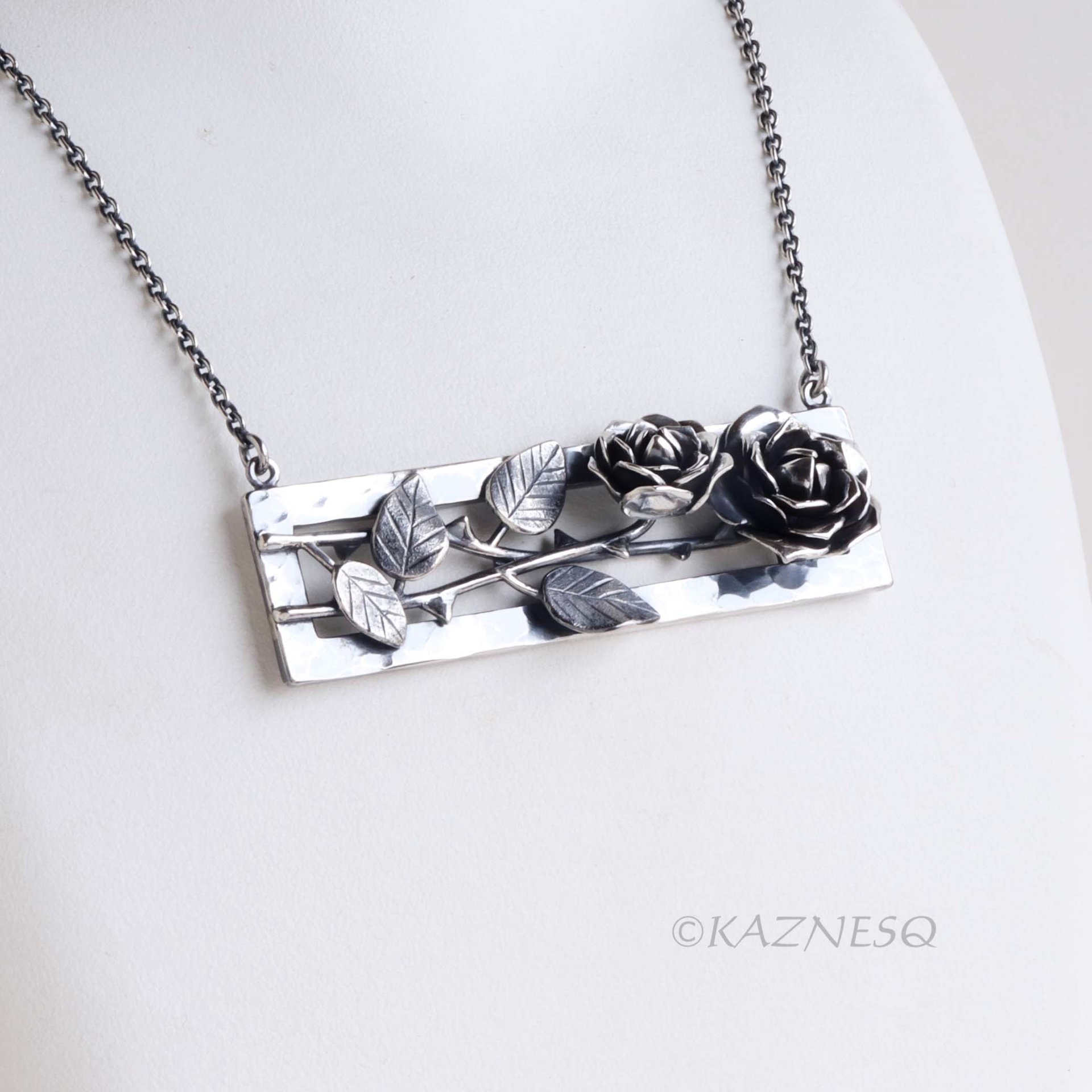Dimensional Rose Oxidized Sterling Silver Statement Necklace