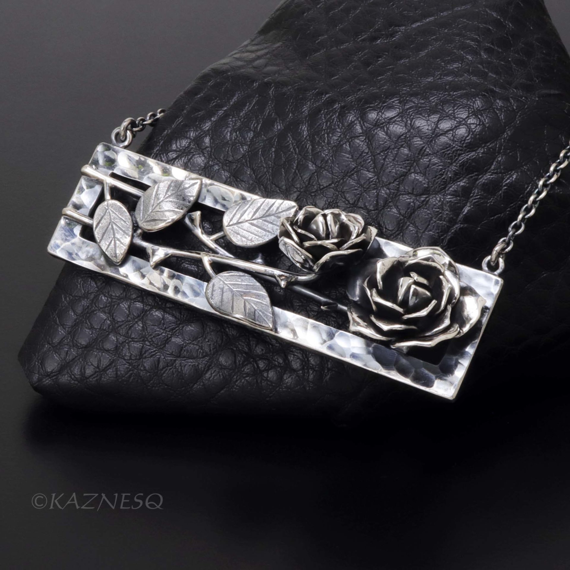 Dimensional Rose Oxidized Sterling Silver Statement Necklace