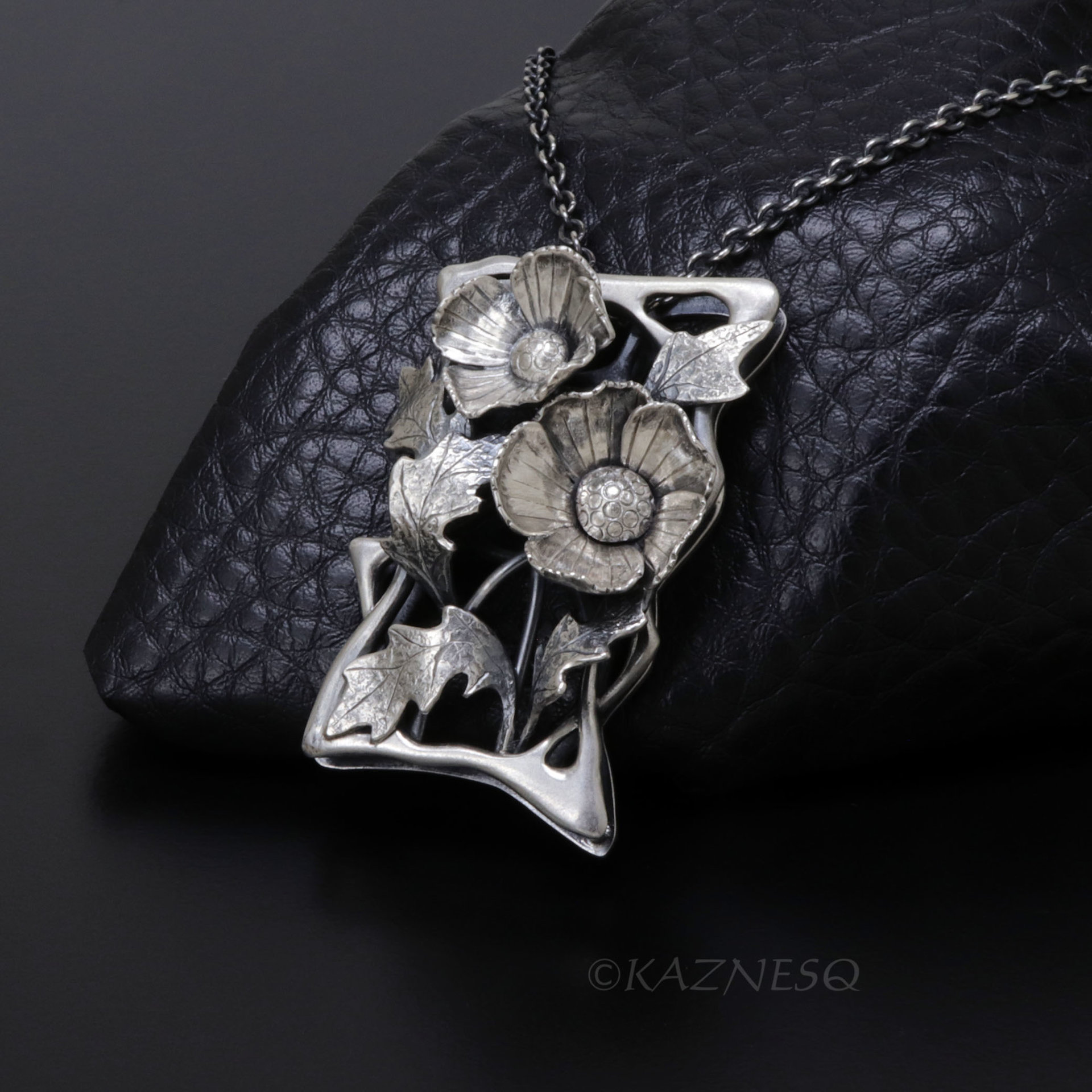 Sculptural Silver Poppy Necklace - Hand Fabricated Botanical Art Pendant
