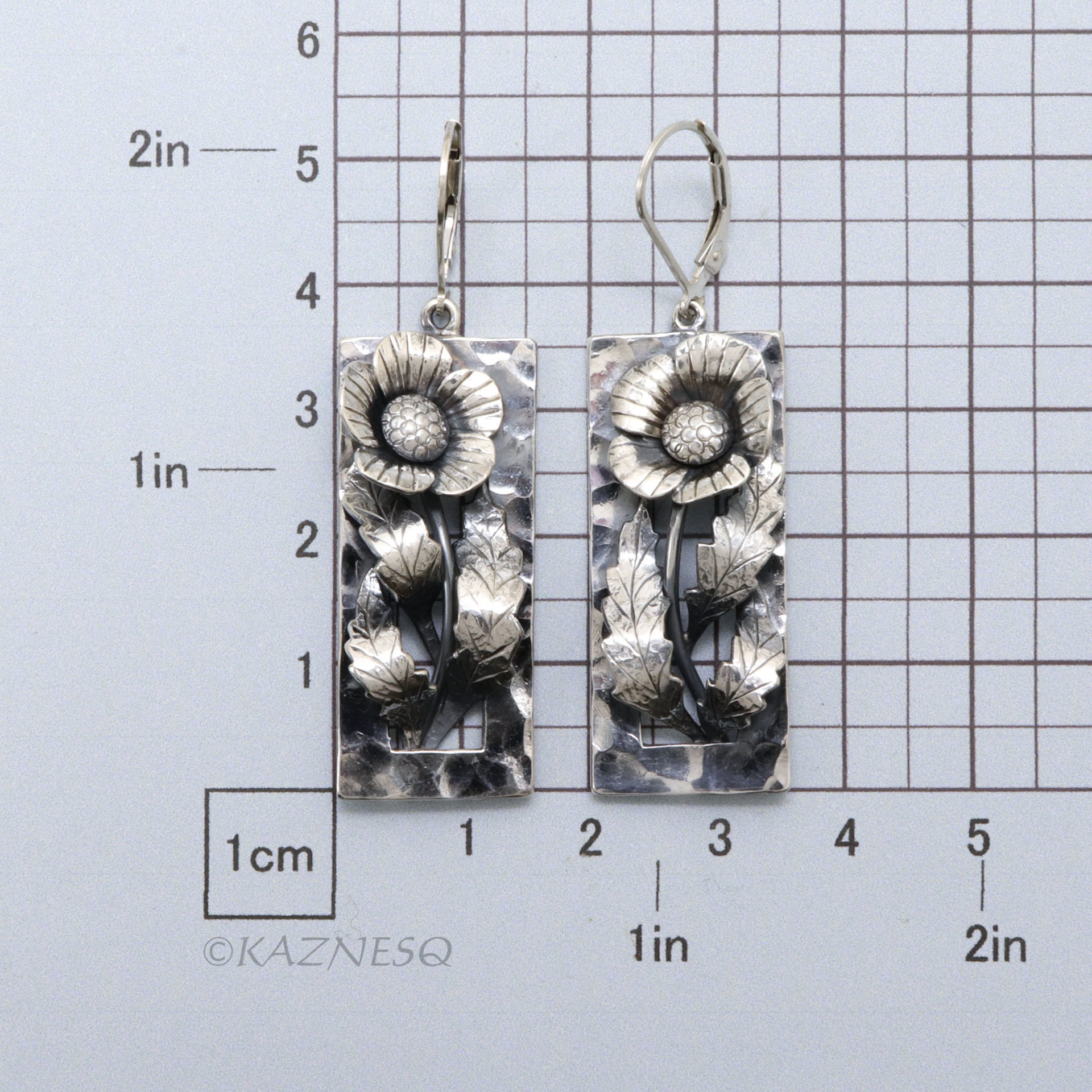 Sterling Silver Art Nouveau Poppy Earrings - Oxidized Floral Dangle Earrings with Leverback Hooks