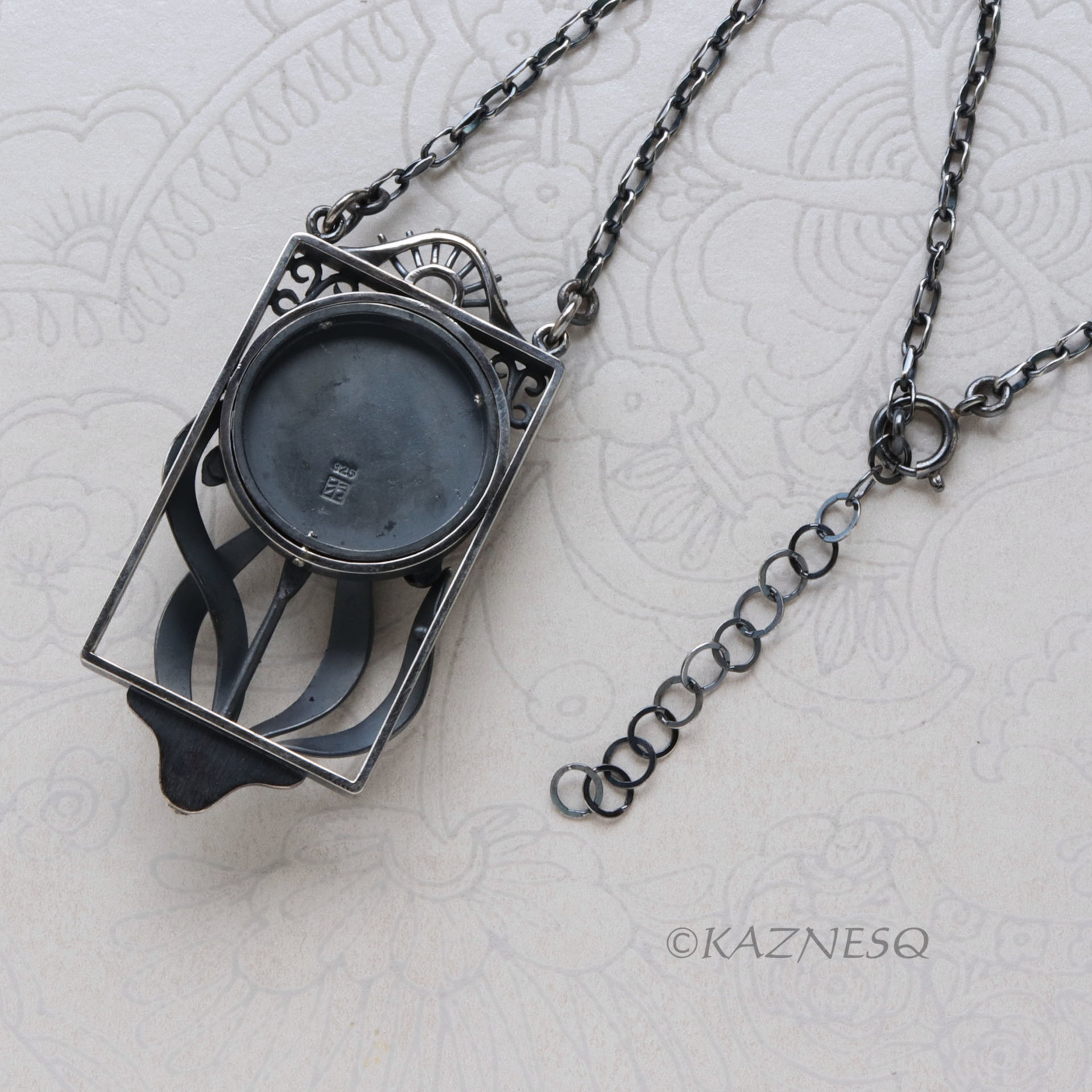 Art Nouveau Silver Iris Pendant - Handcrafted Oxidized Silver Flower with Gold Moon - Botanical Necklace