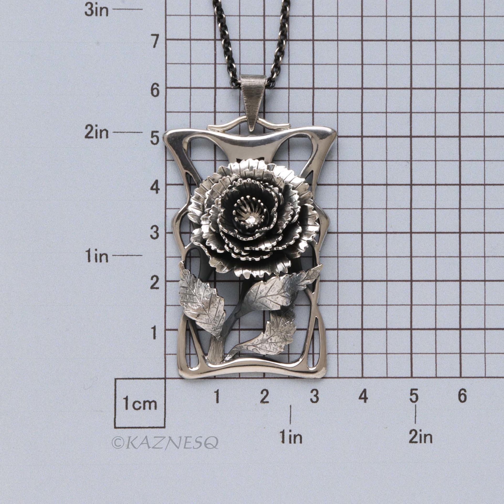 Handcrafted Art Nouveau Peony Pendant - Oxidized Sterling Silver Floral Necklace