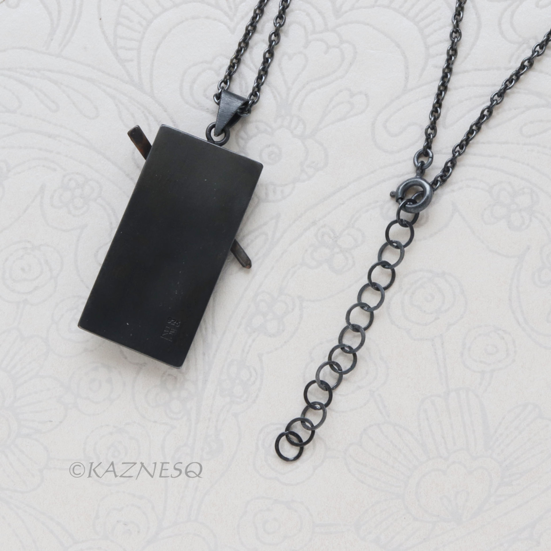 Wabi-Sabi Ginkgo Necklace - Japanese design of Brass & Oxidized Silver