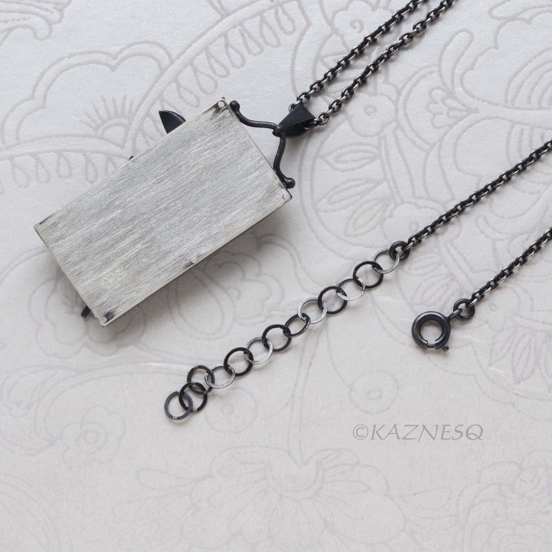 Sterling Silver Framed Flower Pendant - Handmade Black and White Botanical Necklace
