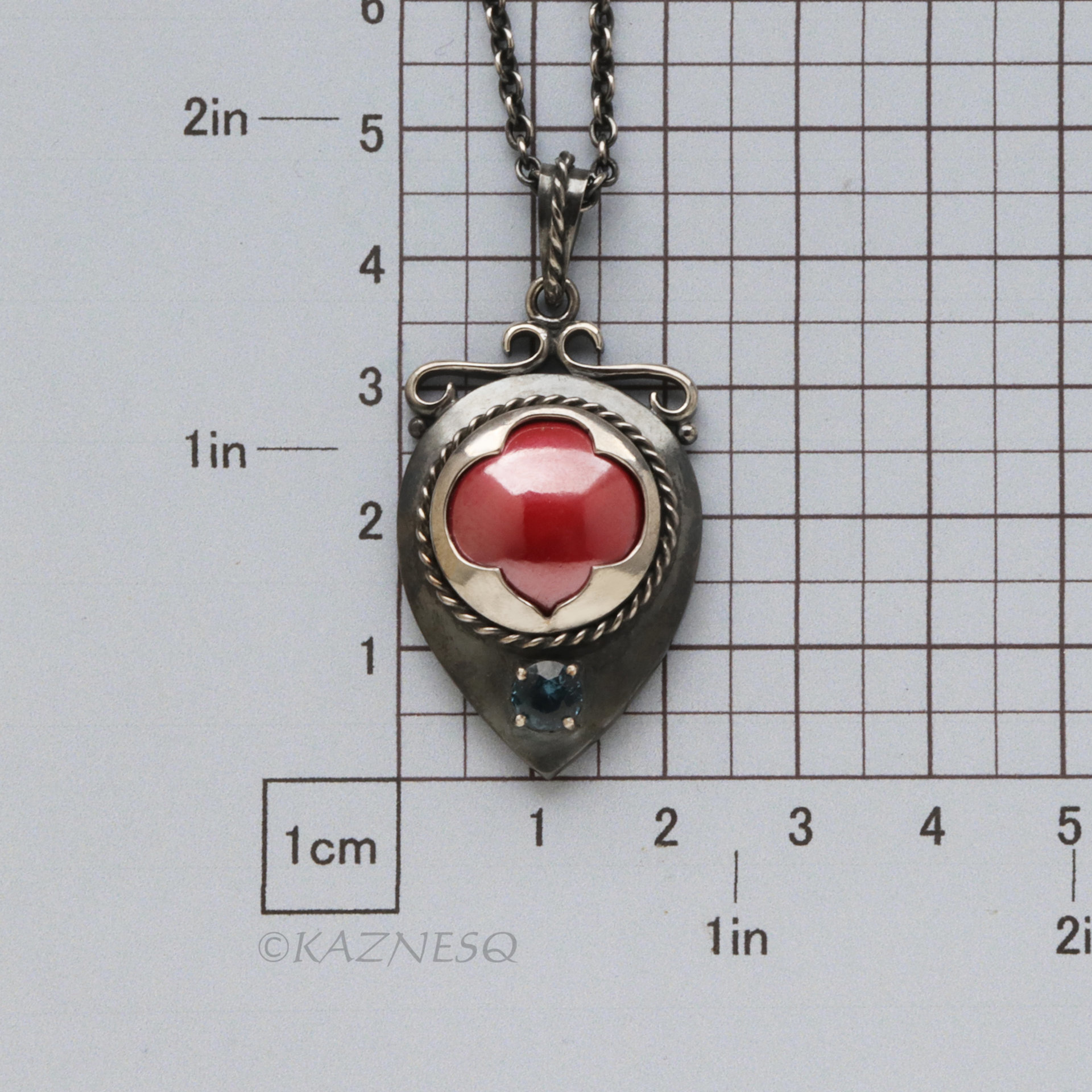 Oxidized Sterling Silver Pendant Necklace – Hido Copper Cab & Blue Spinel, Japanese Heat Patina, Filigree, Handmade Artisan Jewelry