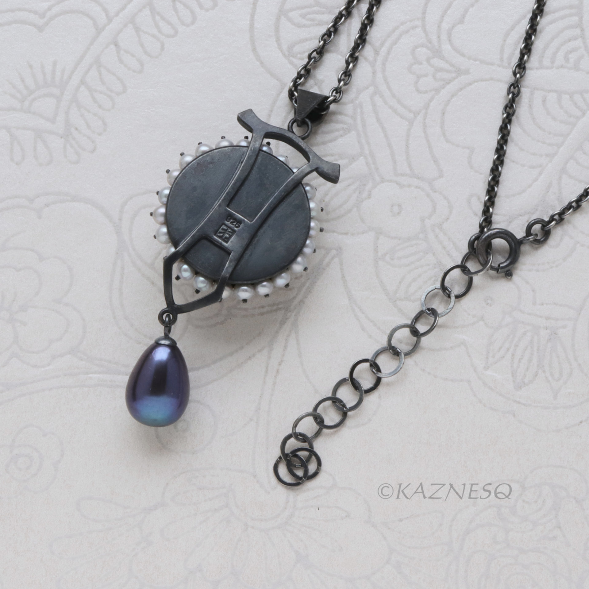 Crimson Hido Necklace — Japanese Heat Patina, Oxidized Silver & Multicolor Pearl Drop