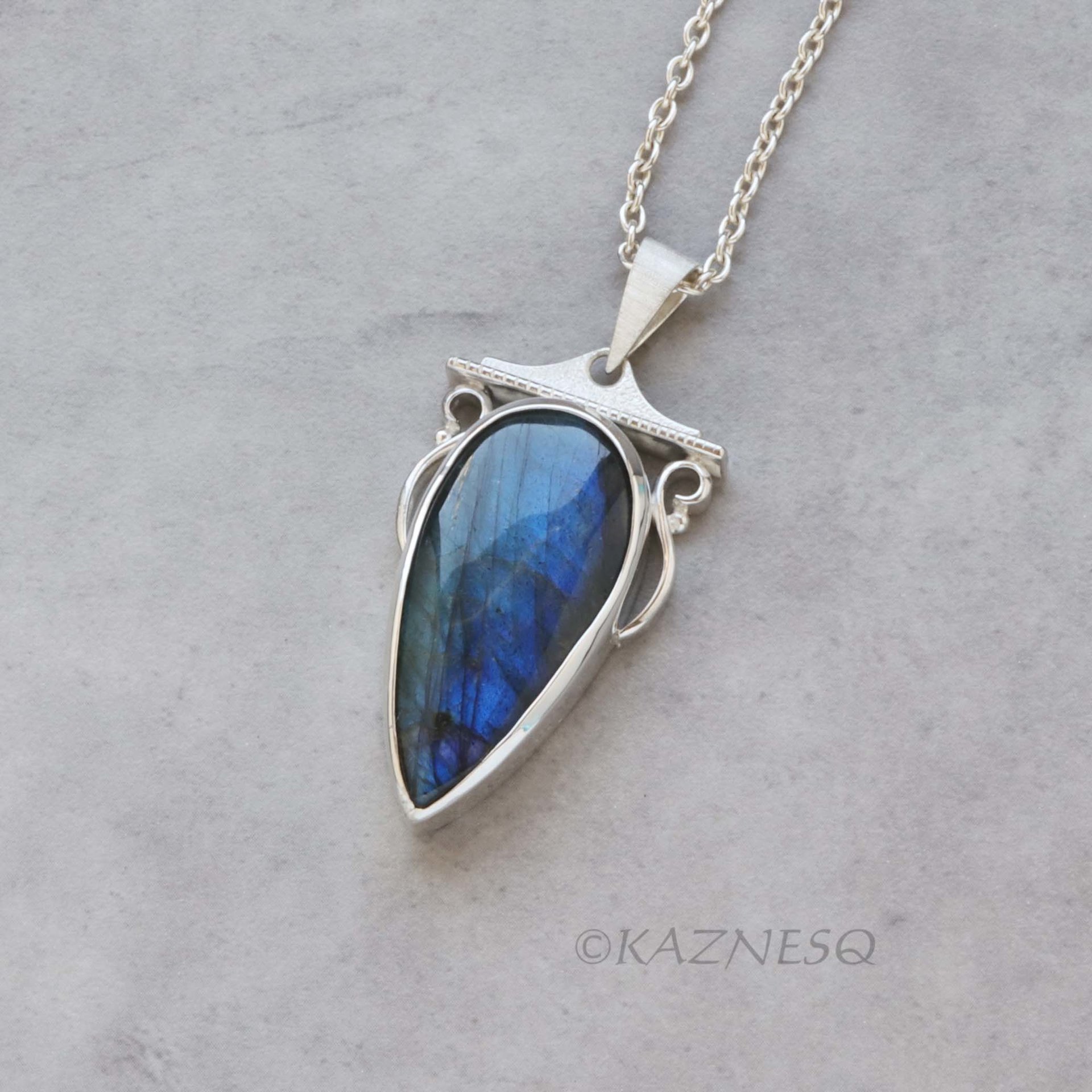 Blue Labradorite Teardrop Pendant Necklace | Sterling Silver | Handmade Gemstone Jewelry