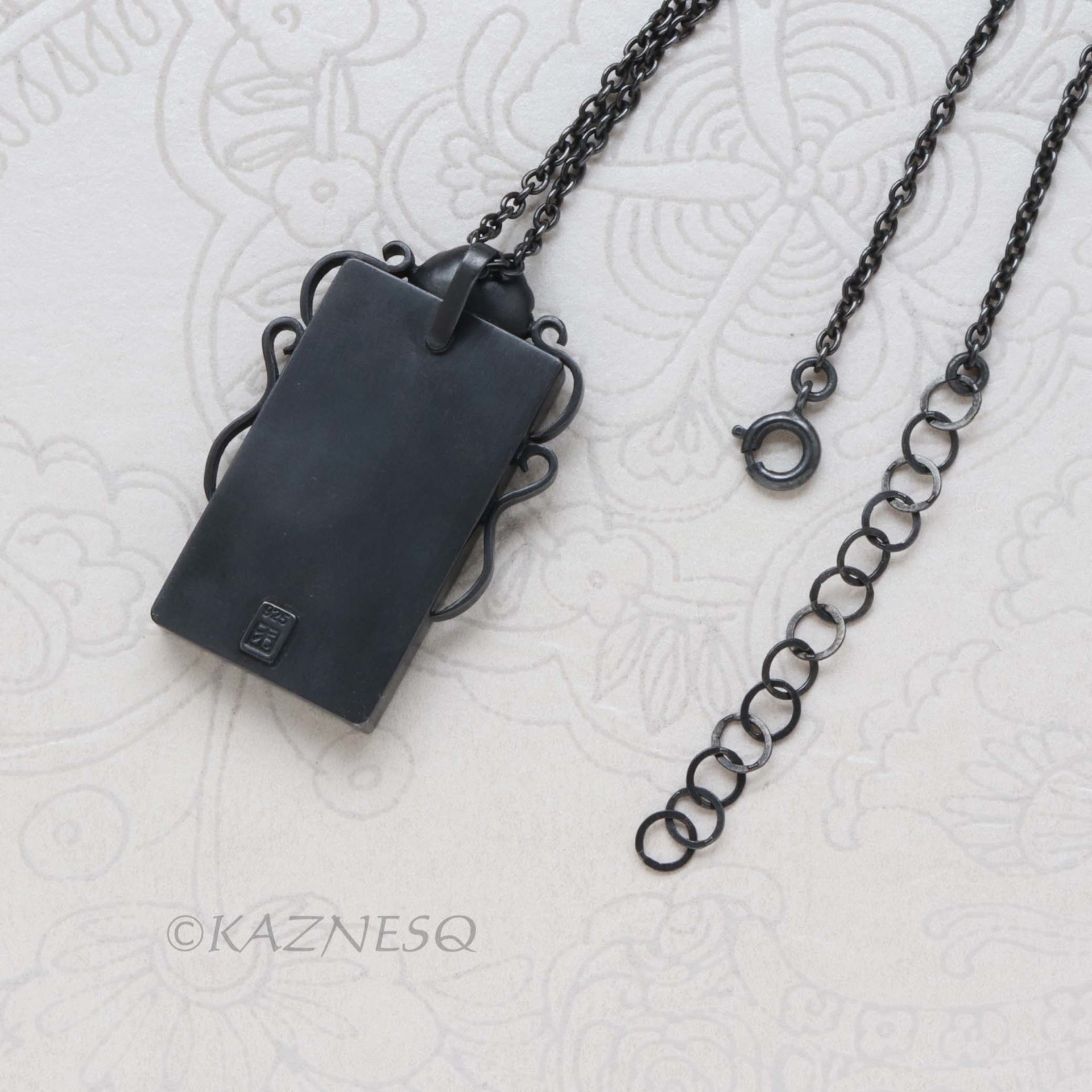 Gothic Botanical Necklace – Oxidized Silver Shadowbox Pendant with Gold Vermeil Ironpunk Flower