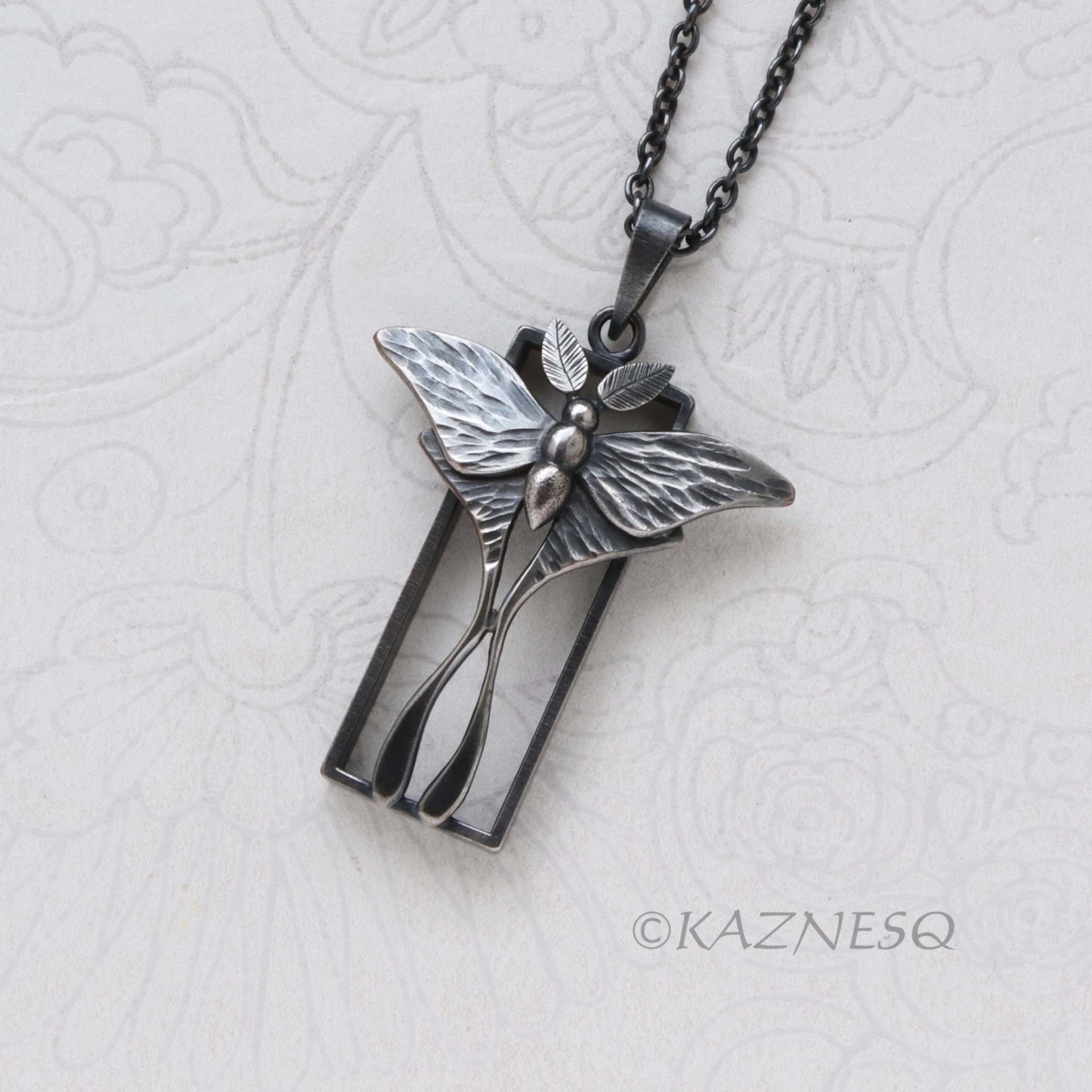 Oxidized Sterling Silver Luna Moth Necklace – Specimen Box Pendant | Artisan Jewelry