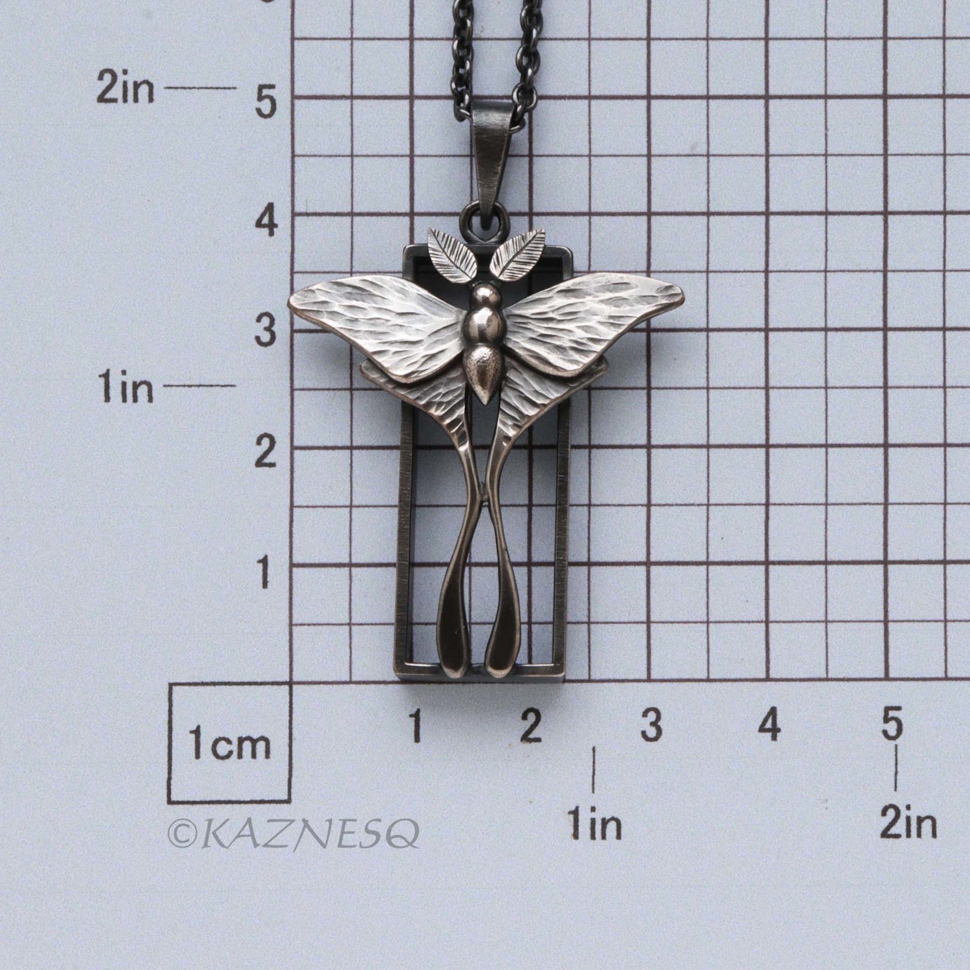 Oxidized Sterling Silver Luna Moth Necklace – Specimen Box Pendant | Artisan Jewelry