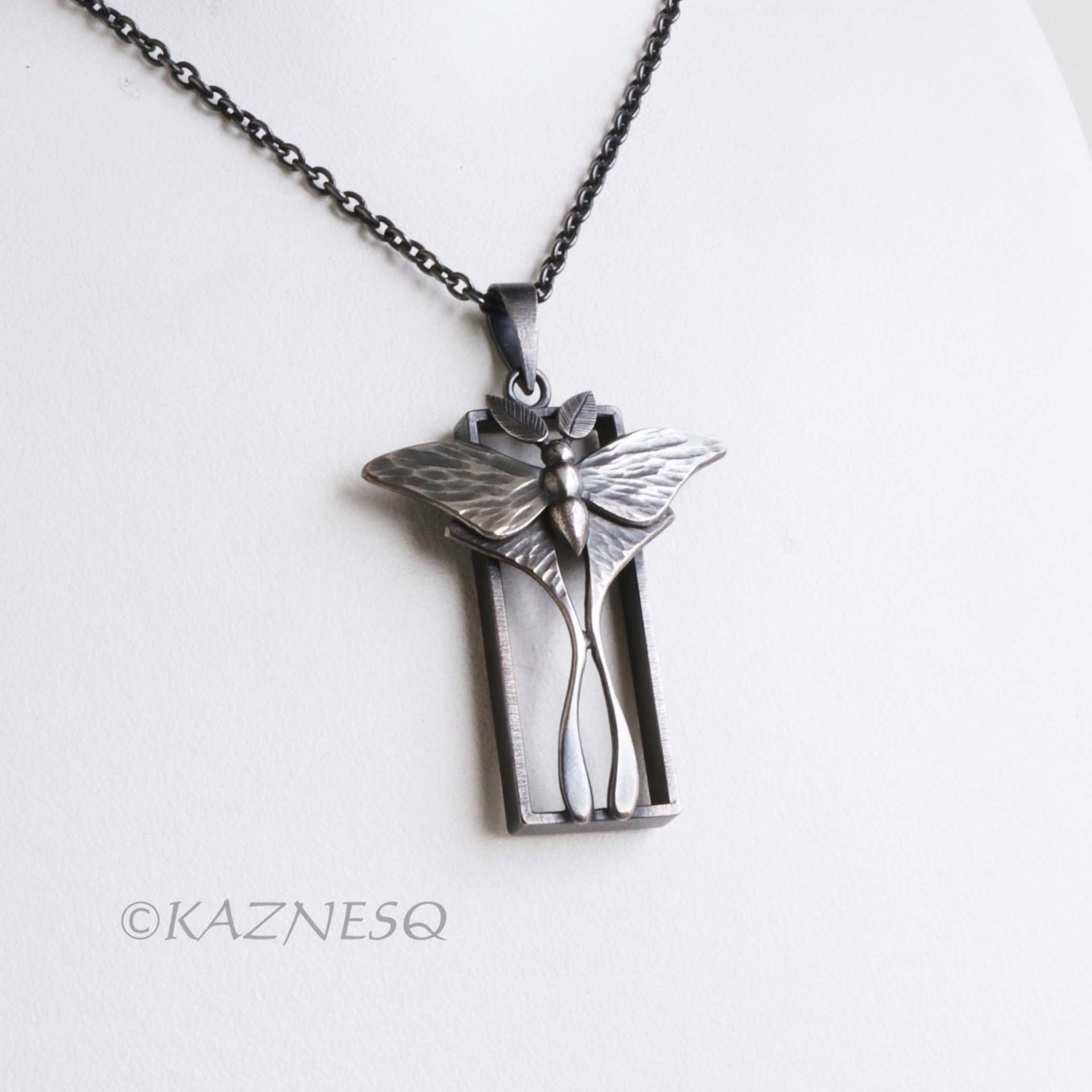 Oxidized Sterling Silver Luna Moth Necklace – Specimen Box Pendant | Artisan Jewelry